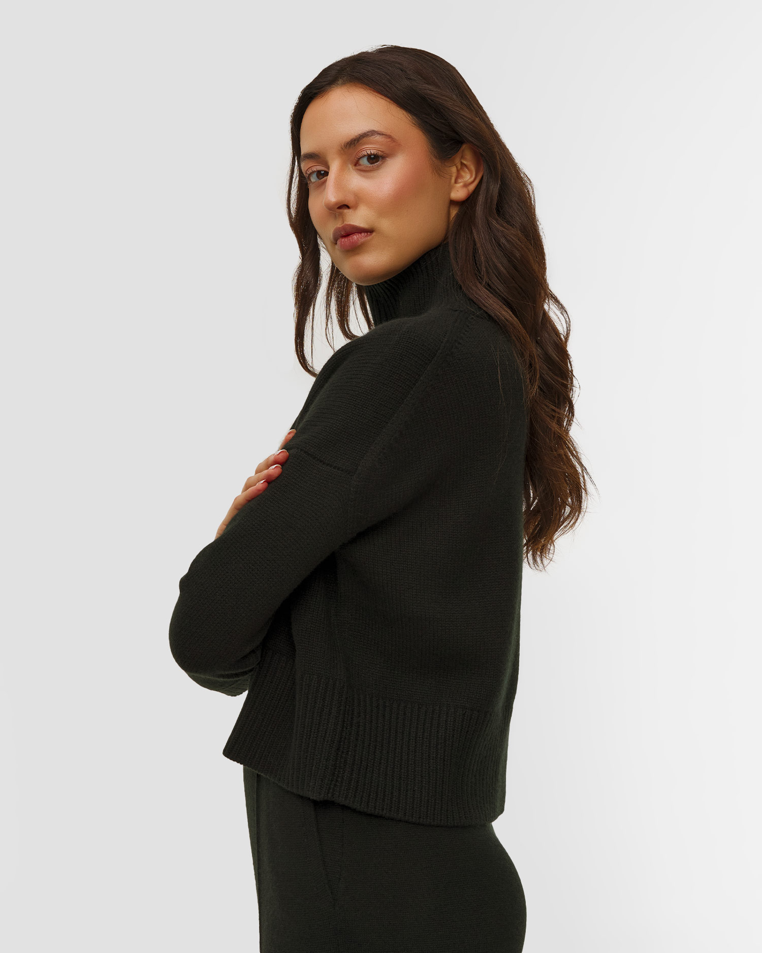 Kujten Ulla Crop Damenpullover aus Kaschmir in Schwarz