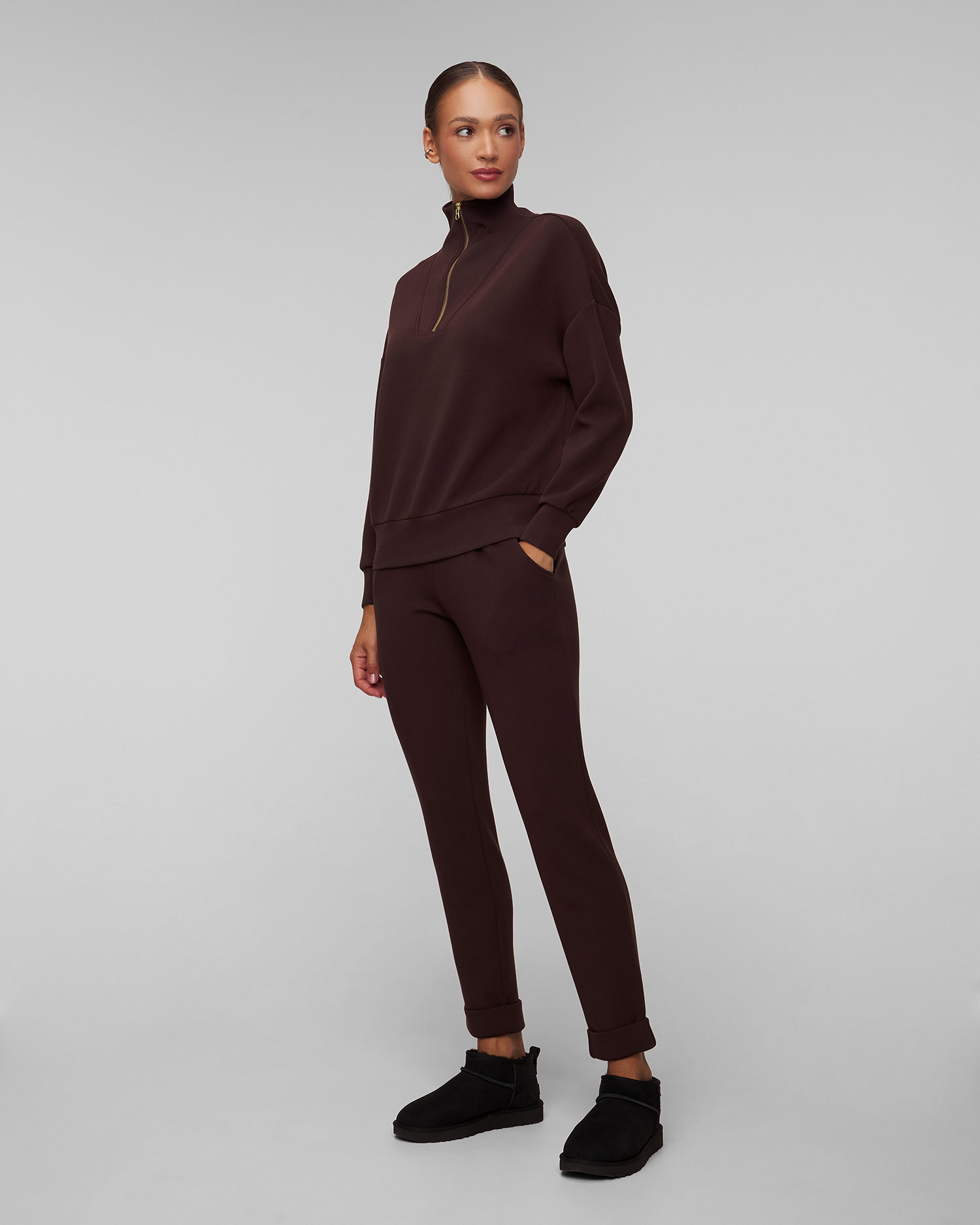 Bluza maro pentru femei Varley Hawley Half Zip Sweat