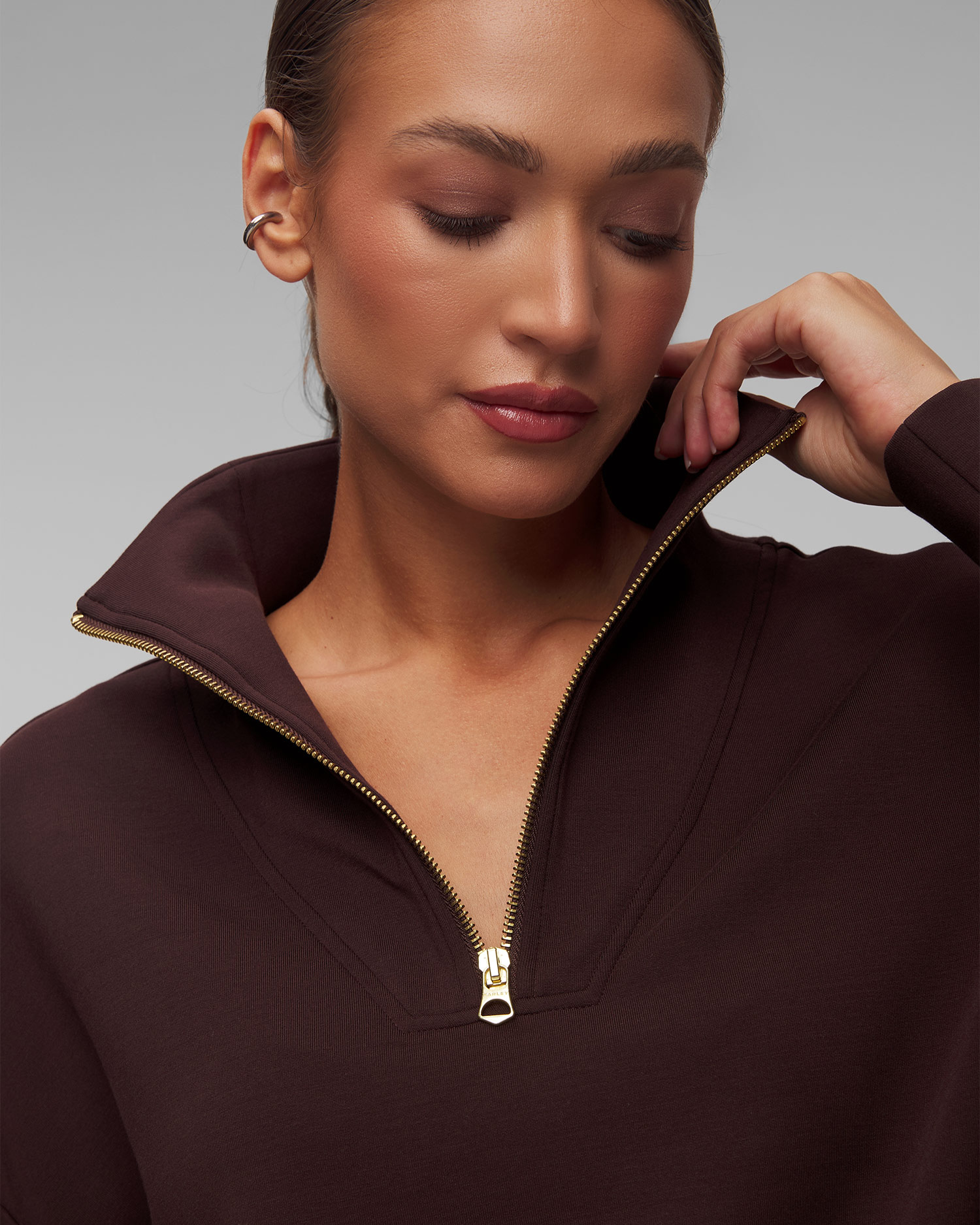 Bluza maro pentru femei Varley Hawley Half Zip Sweat