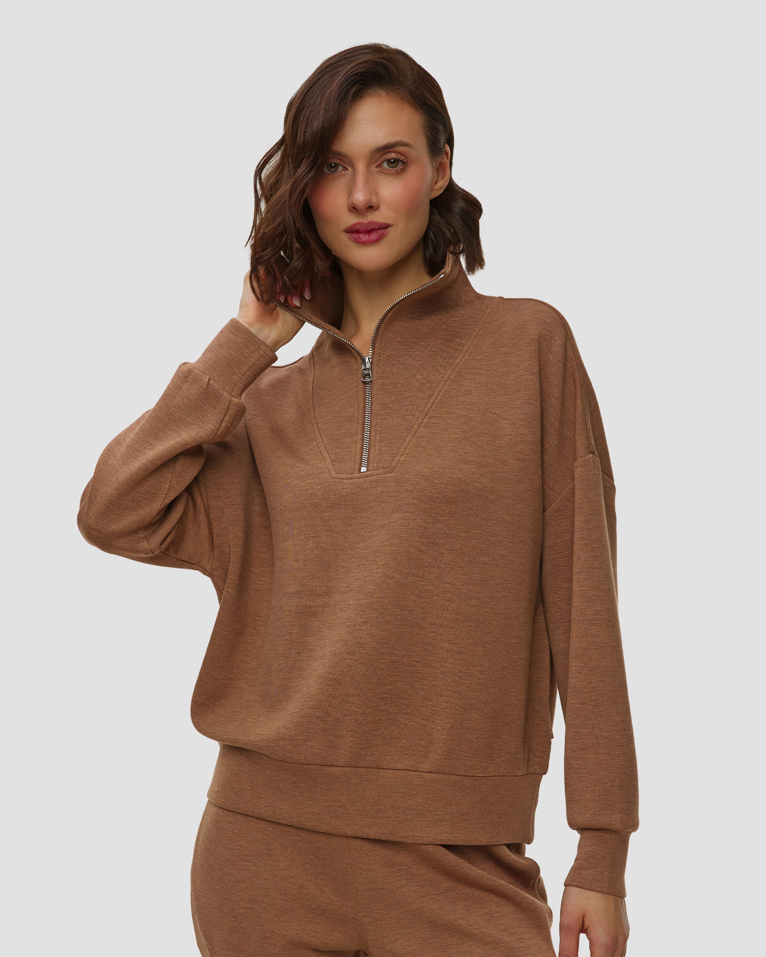 Brązowa bluza damska Varley Hawley Half Zip Sweat
