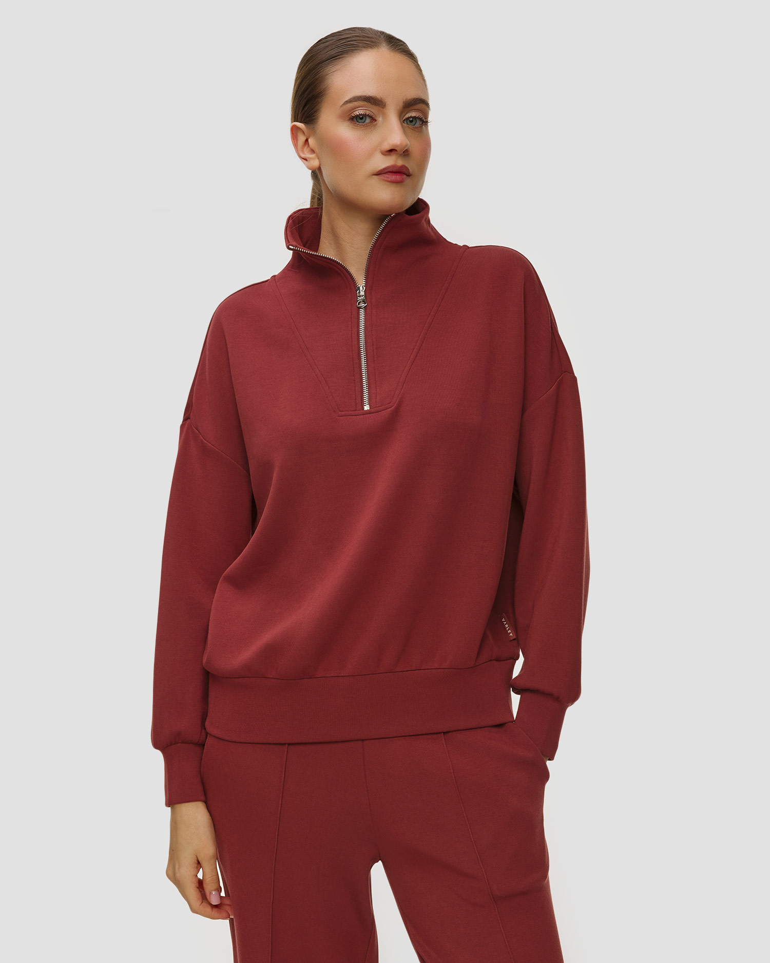 Bluză bordo pentru femei Varley Hawley Half Zip Sweat