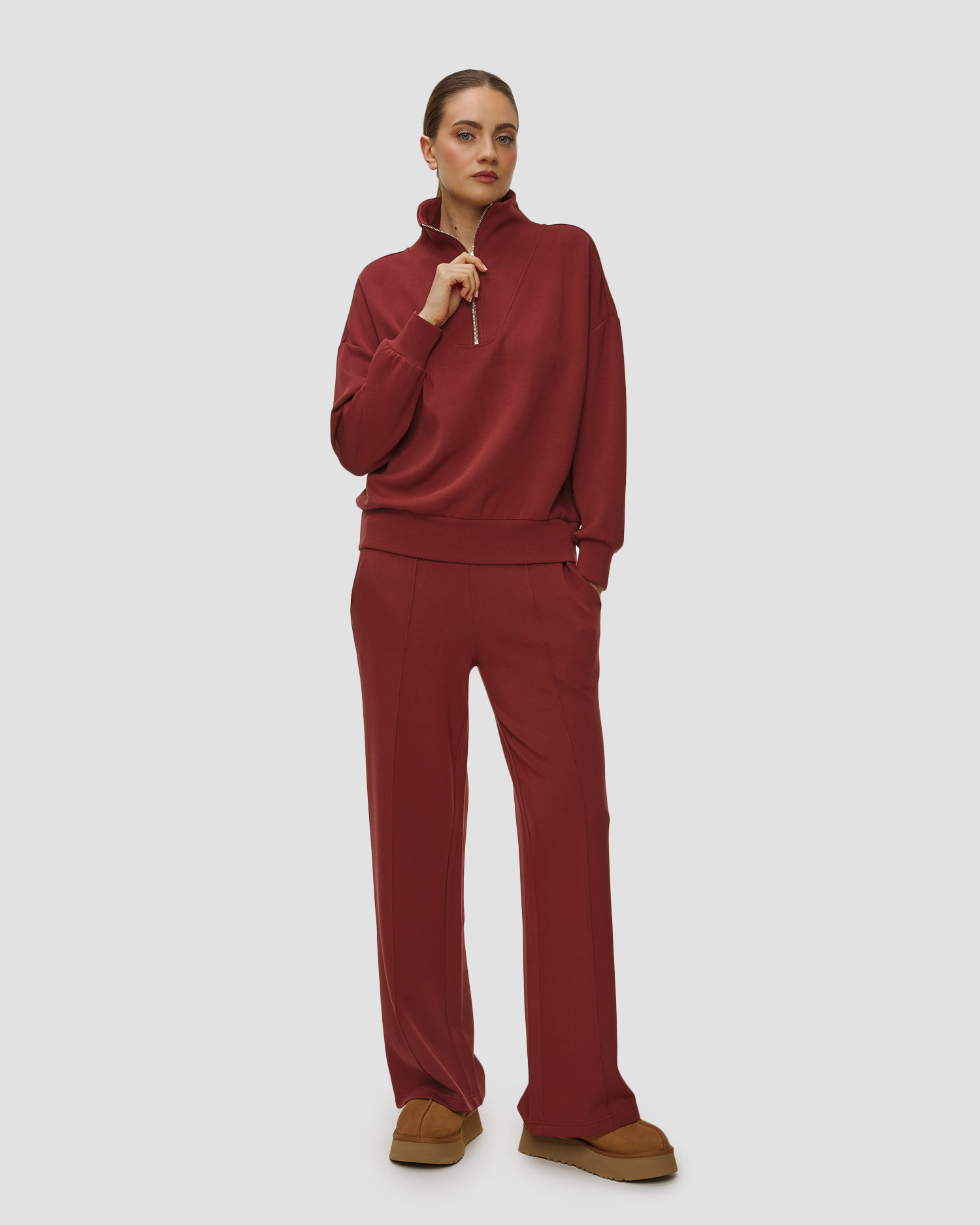 Women's maroon Varley Hawley Half Zip Sweat