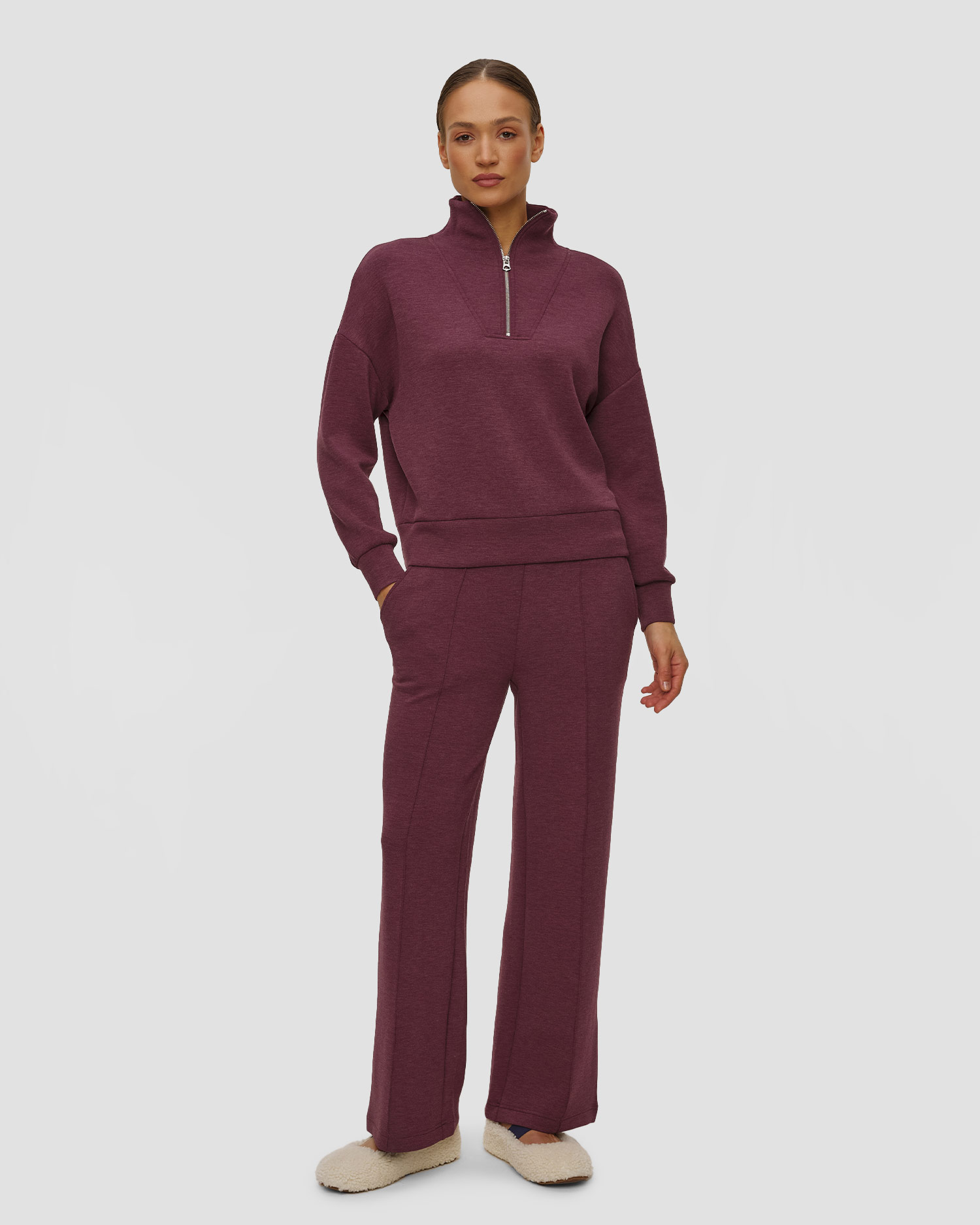 Varley Hawley Half Zip Sweat Damen-Sweatshirt in Dunkelrot