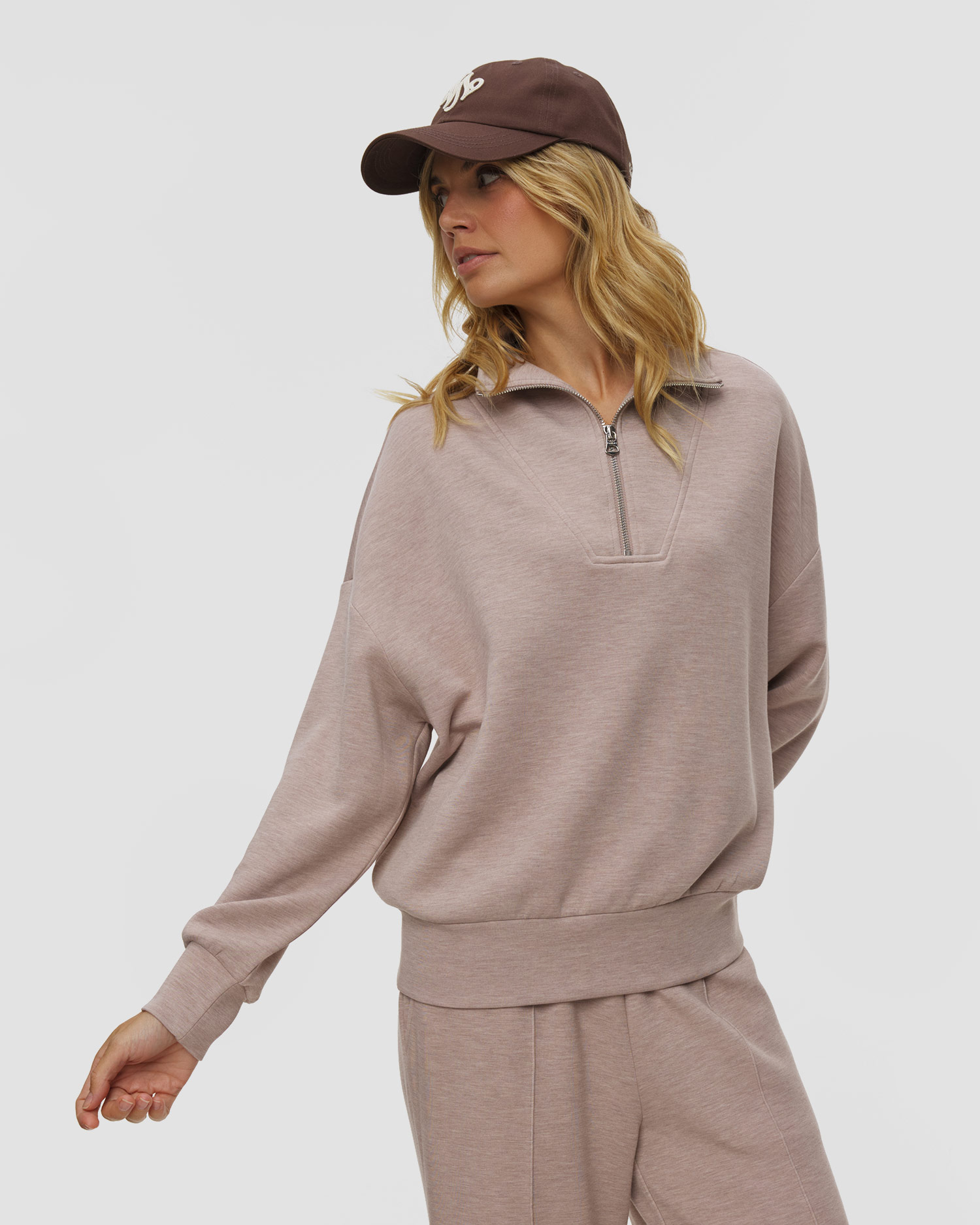 Varley Hawley Half Zip Sweat Damen-Sweatshirt in Braun, Farbe/Muster: Brązowy