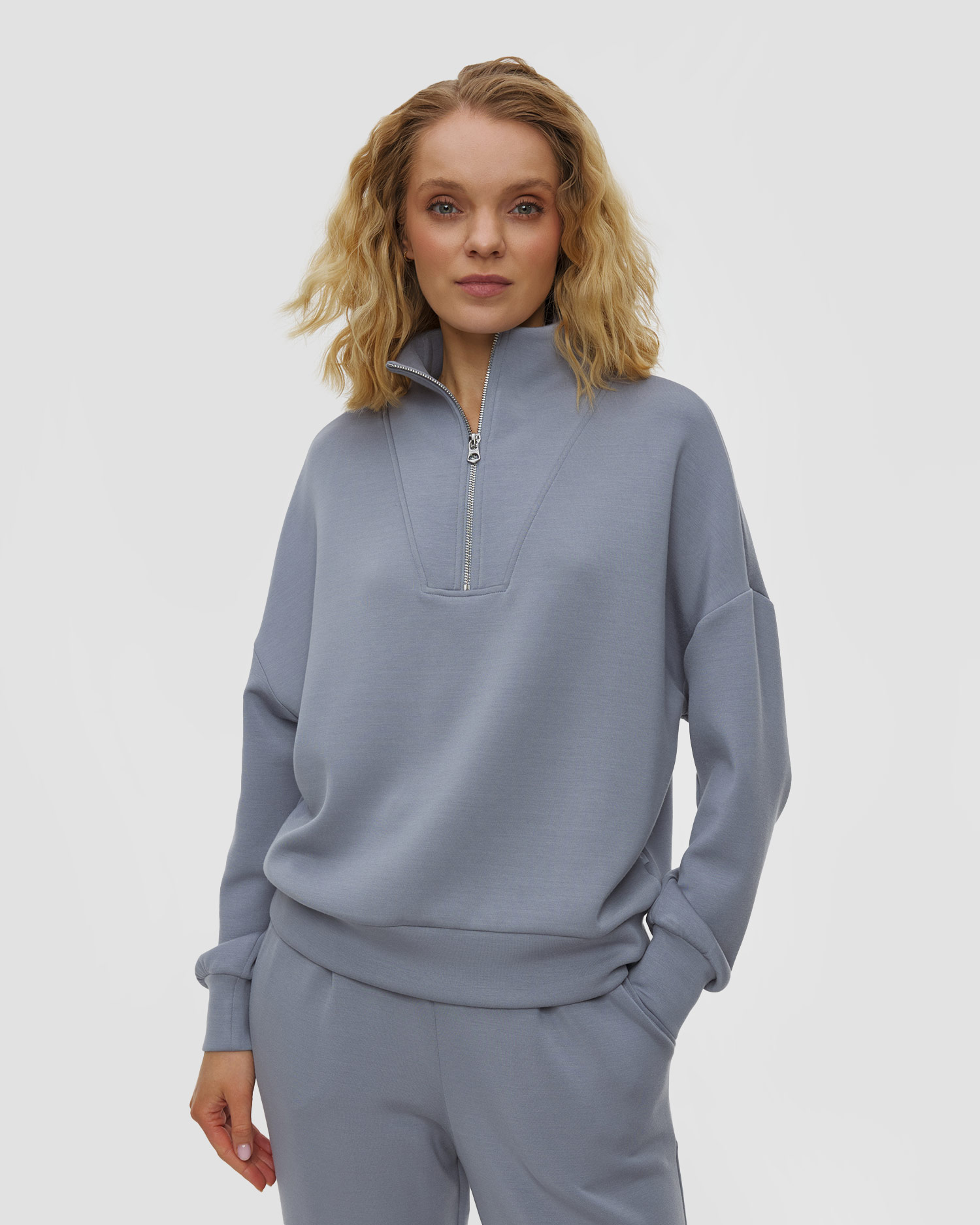 Women's sweatshirt Varley Selene Half Zip Sweat, Color/Pattern: Niebieski