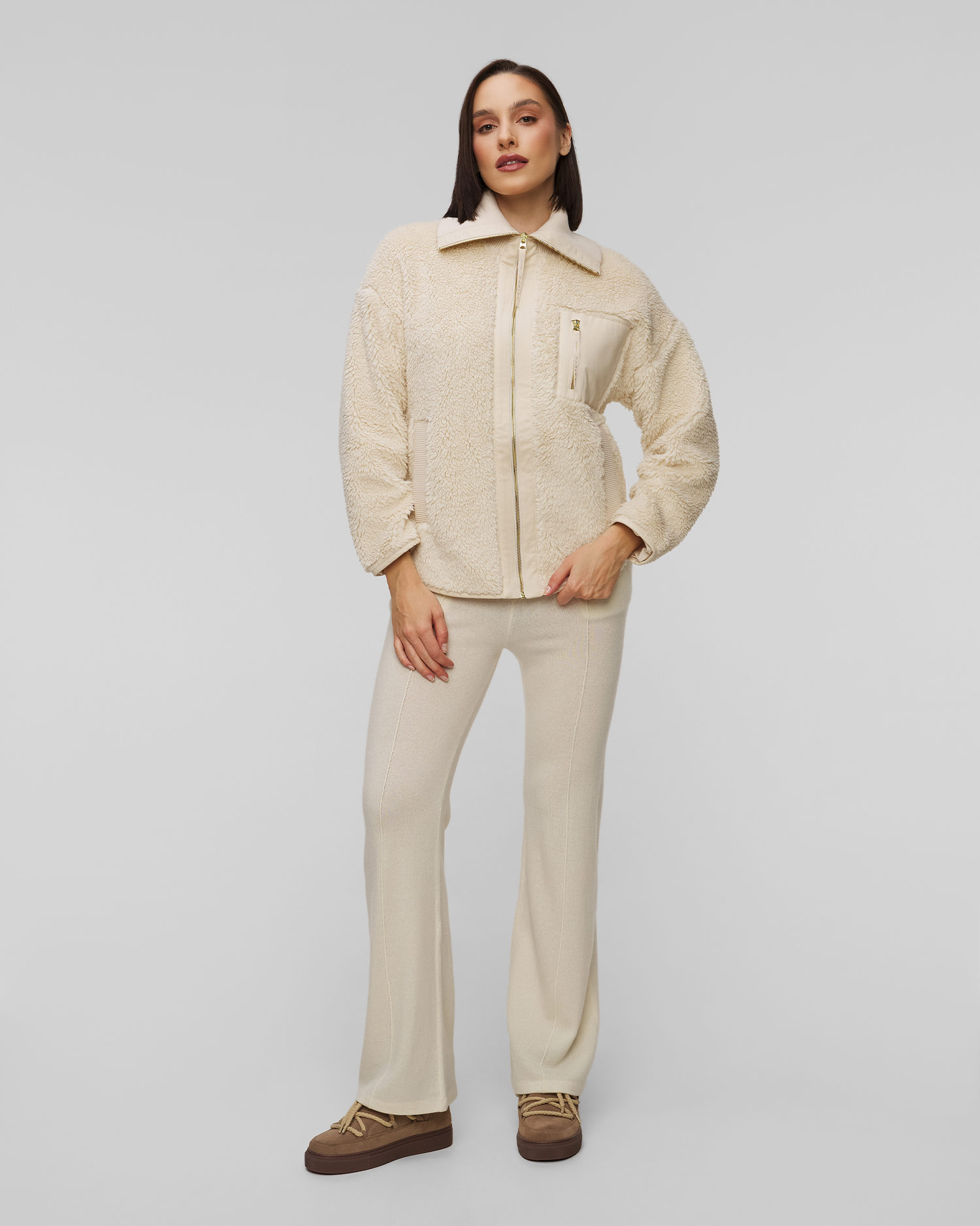 Beżowa kurtka futerkowa damska Varley Myla Zip Through Jacket