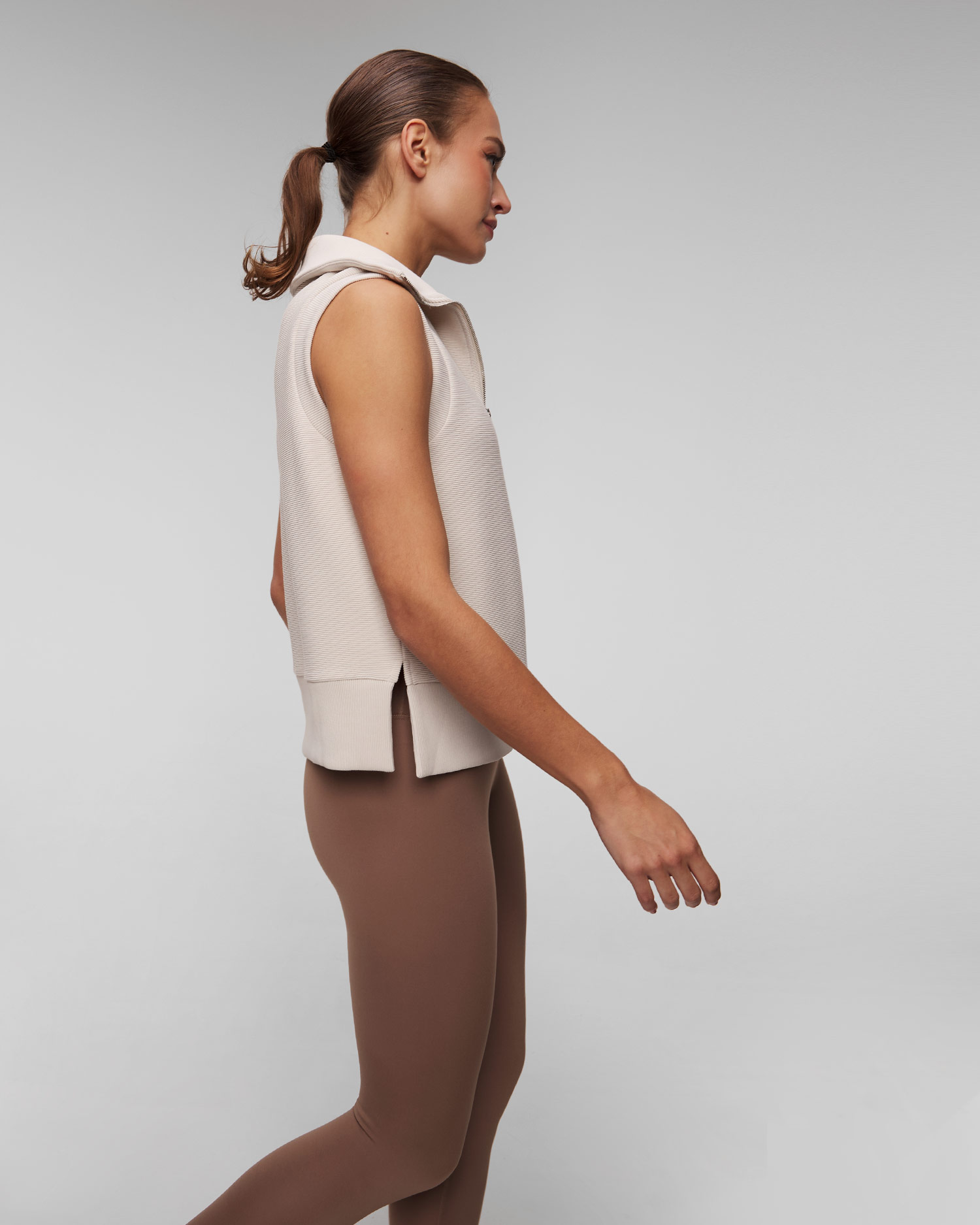 Beżowy top damski Varley Bonnie Half Zip Tank