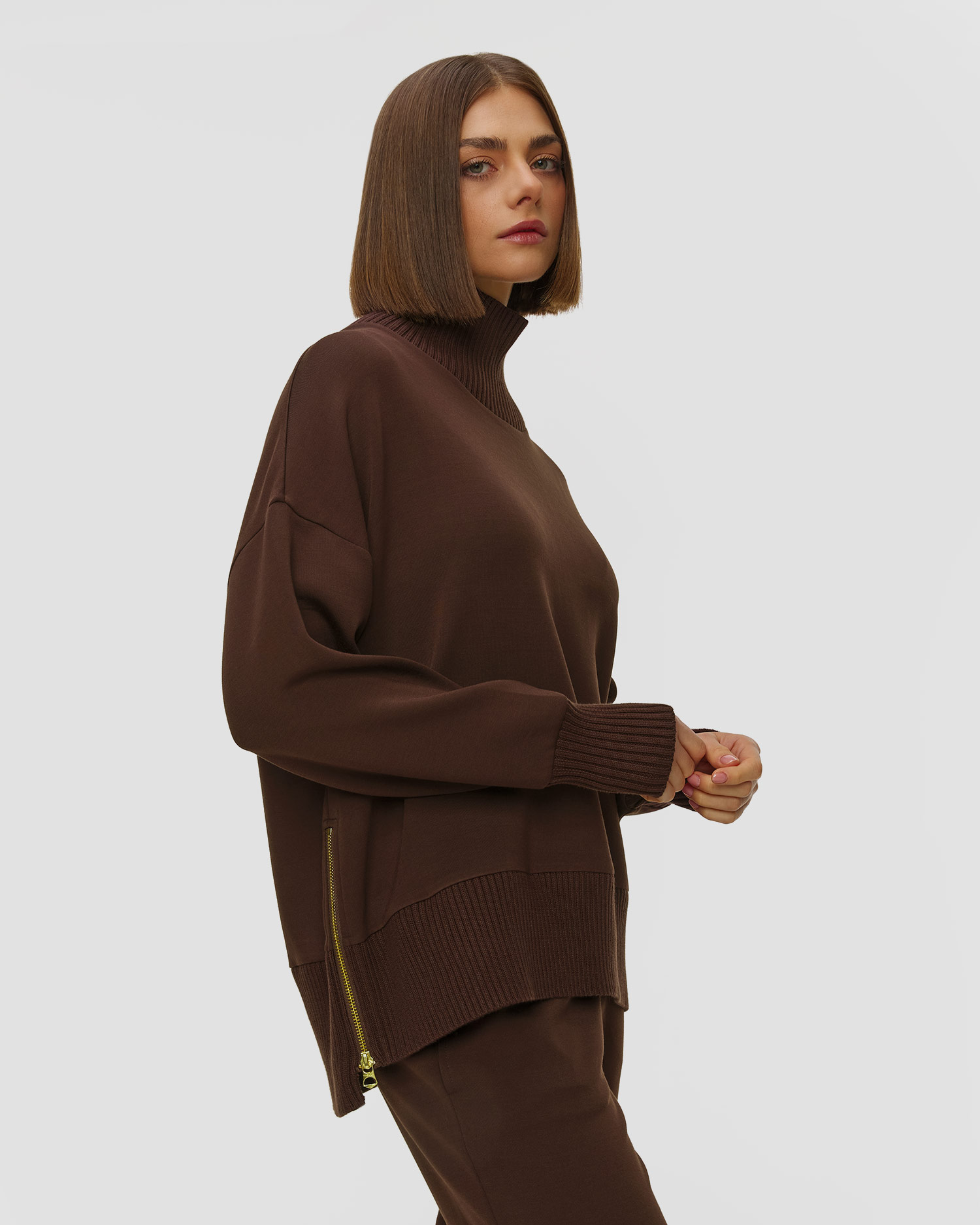 Brązowa bluza z golfem damska Varley Barker High Neck Sweat