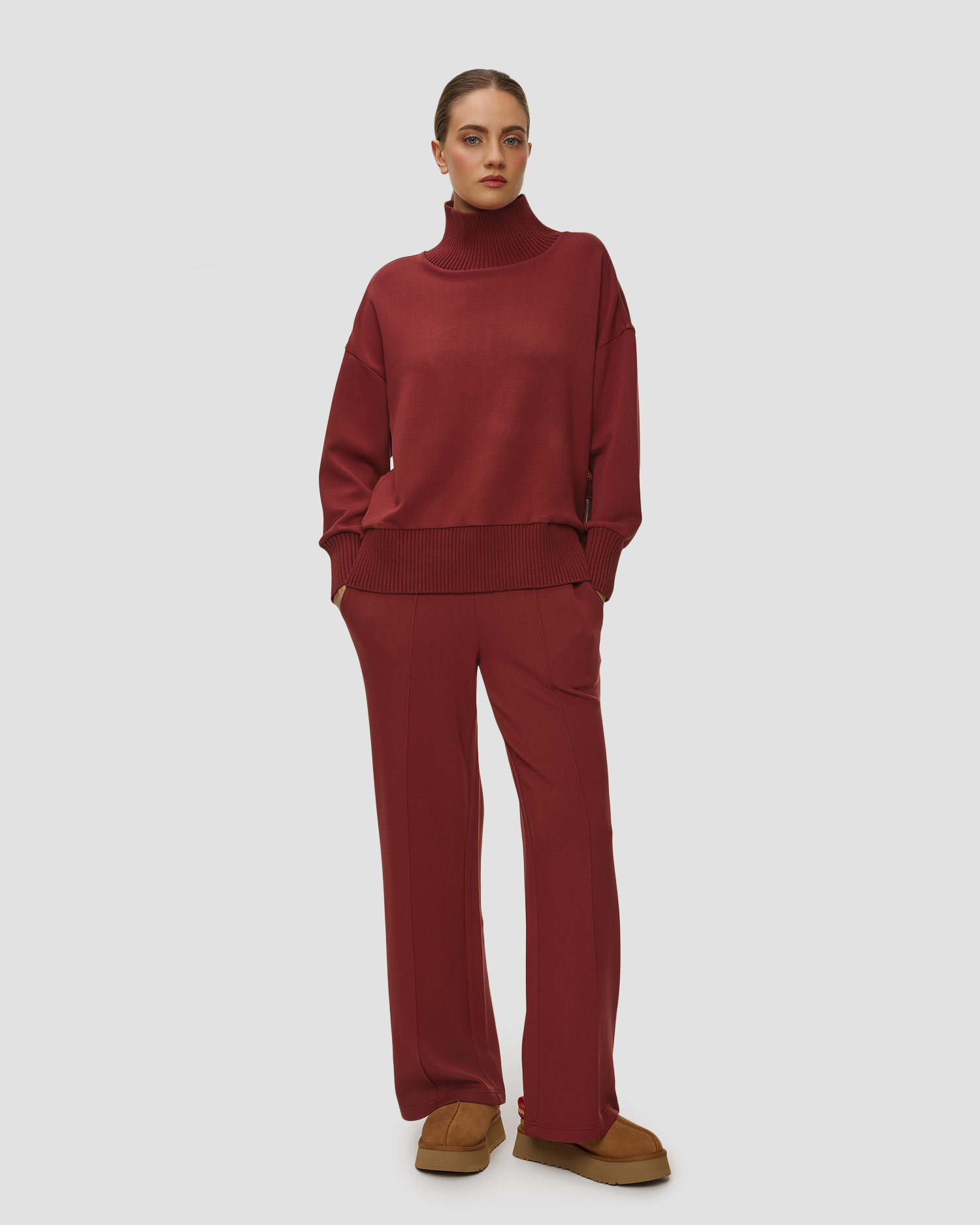 Bordowa bluza z golfem damska Varley Barker High Neck Sweat