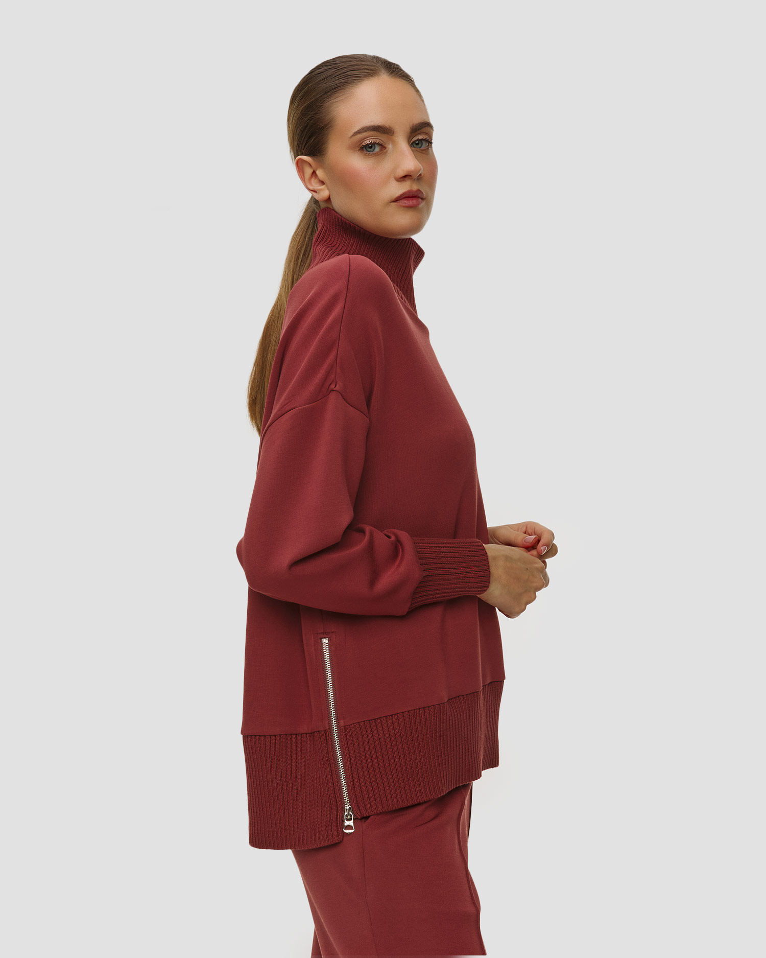 Bordowa bluza z golfem damska Varley Barker High Neck Sweat