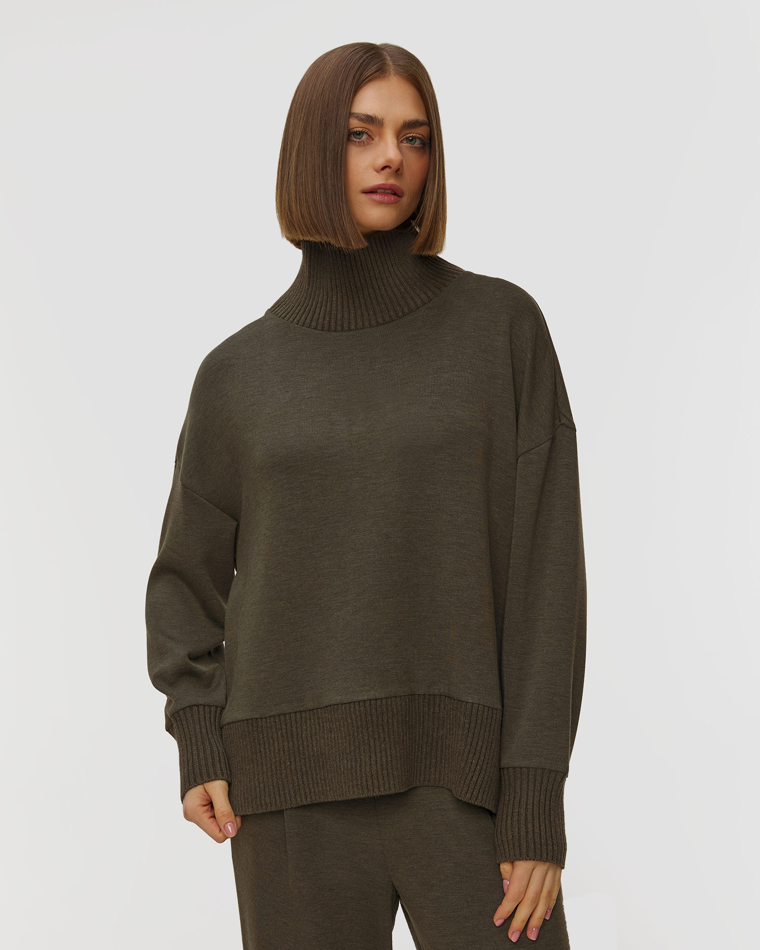 Ciemnozielona bluza z golfem damska Varley Barker High Neck Sweat