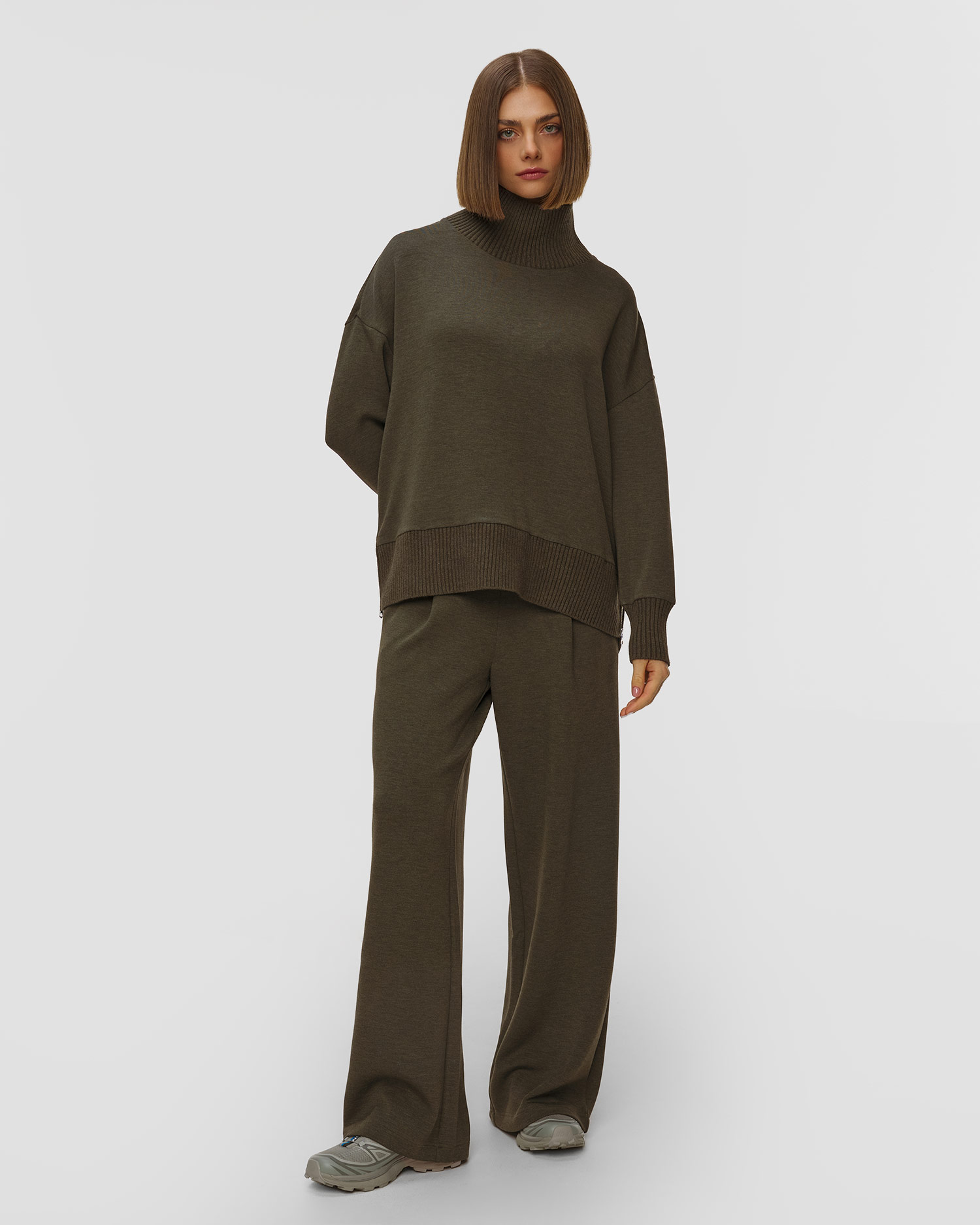 Ciemnozielona bluza z golfem damska Varley Barker High Neck Sweat