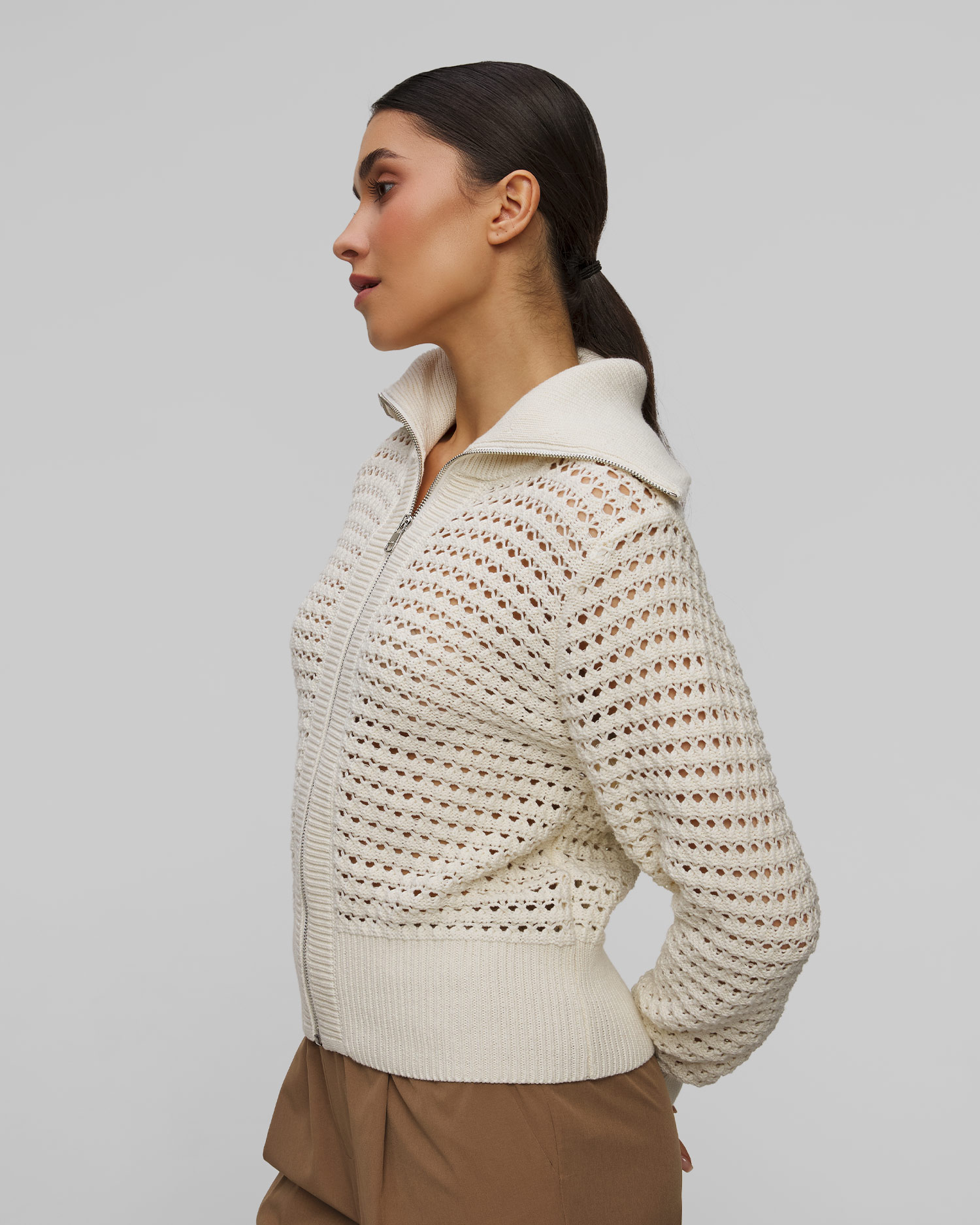 Biały sweter damski Varley Eloise Full Zip Knit