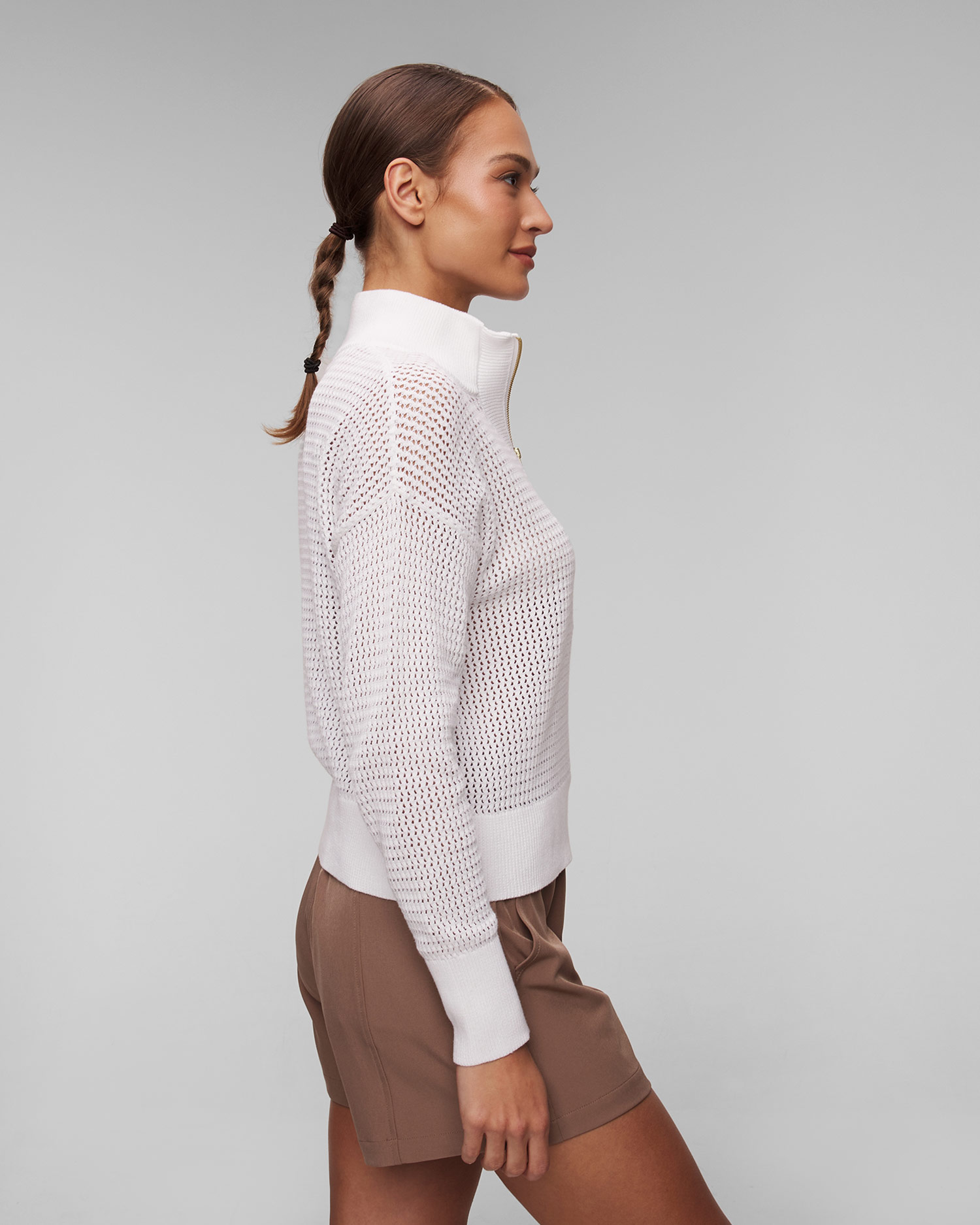 Women's white knit sweatshirt Varley Aurora Half Zip Knit