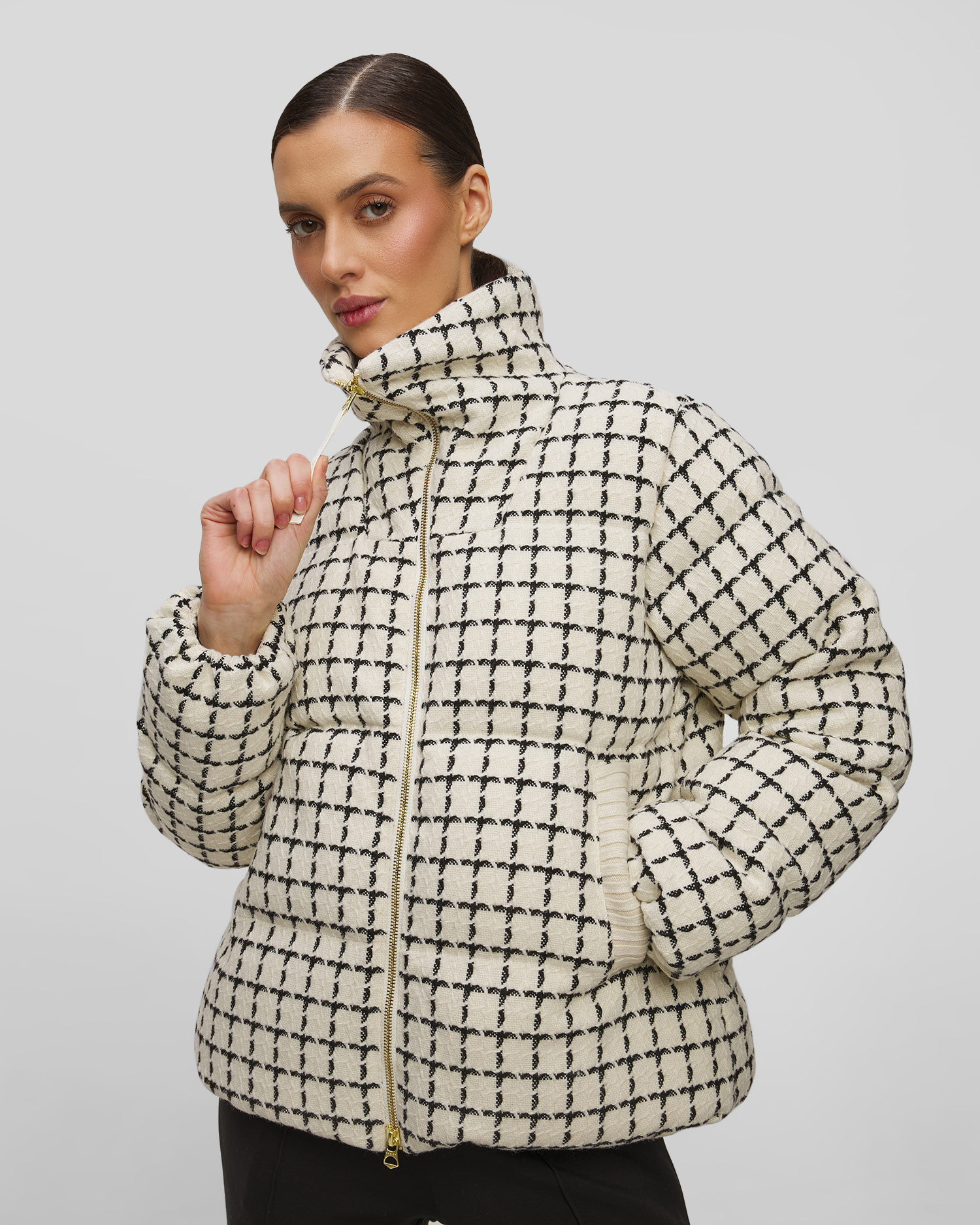 Varley Eugene Check Short Puffer Wolljacke für Damen