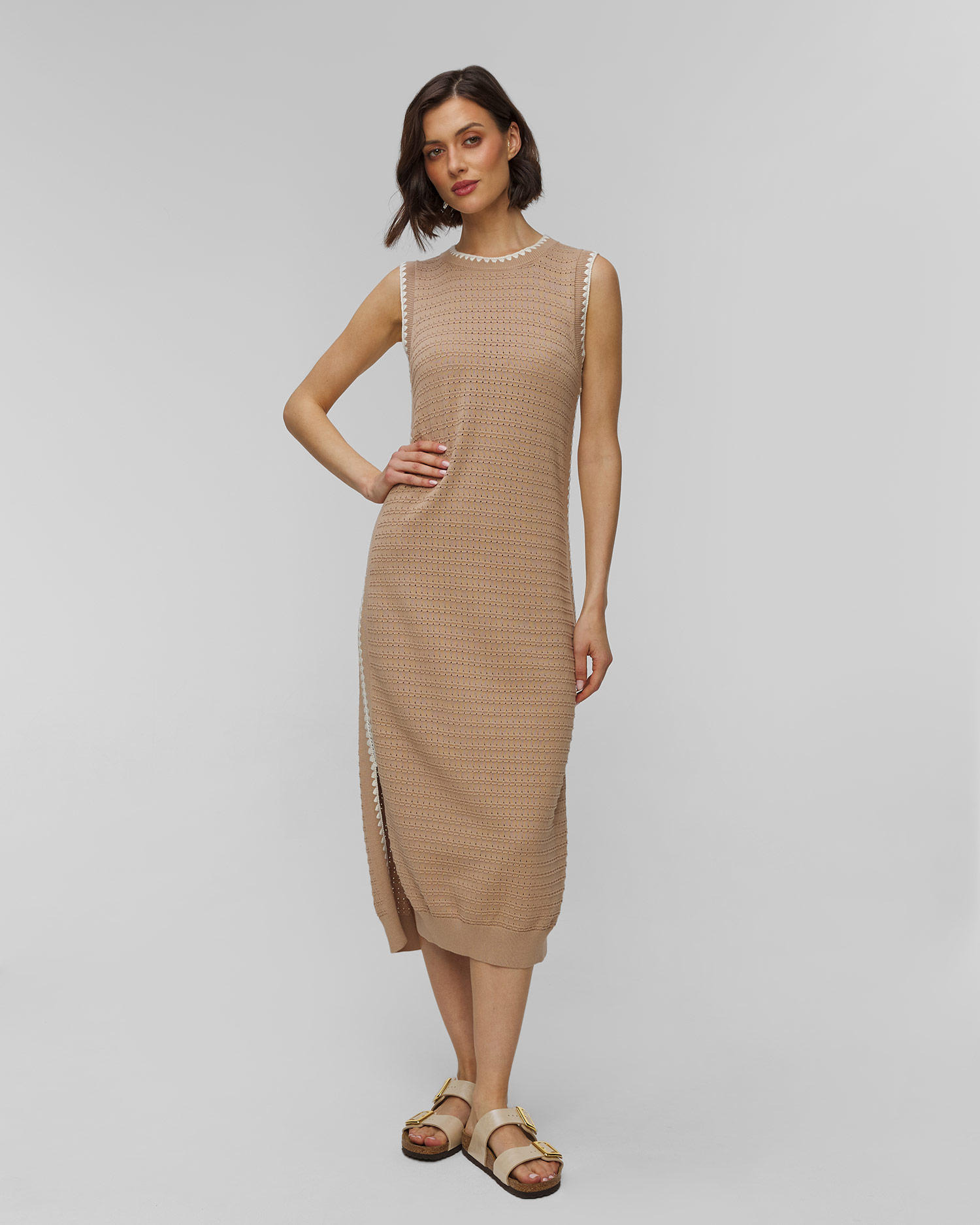 Dámské béžové šaty z úpletu Varley Dwight Tank Knit Dress