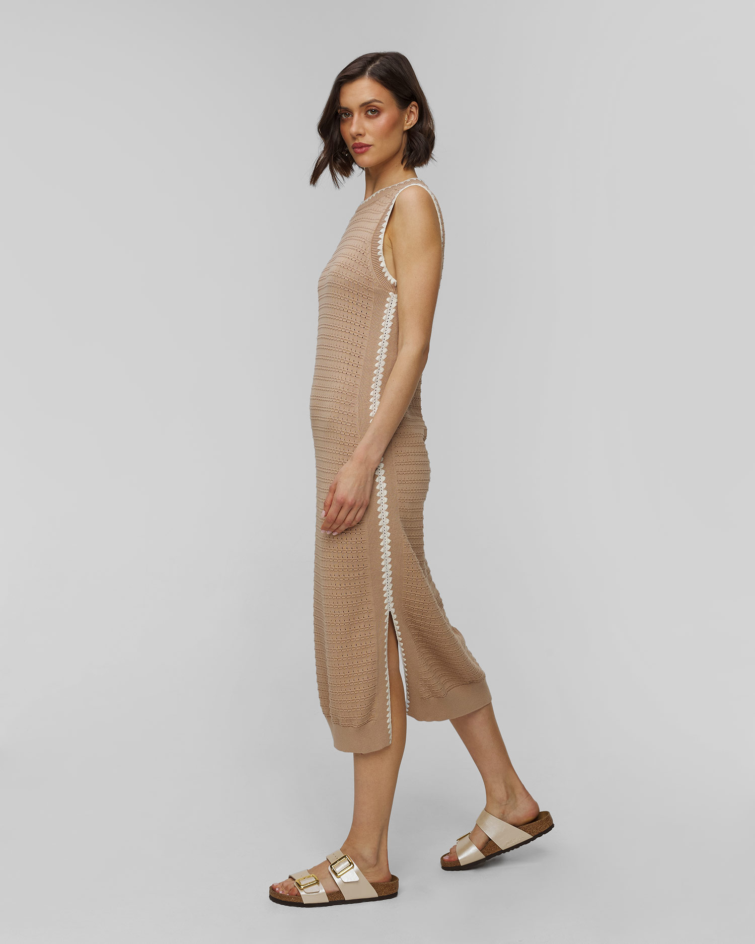 Dámské béžové šaty z úpletu Varley Dwight Tank Knit Dress
