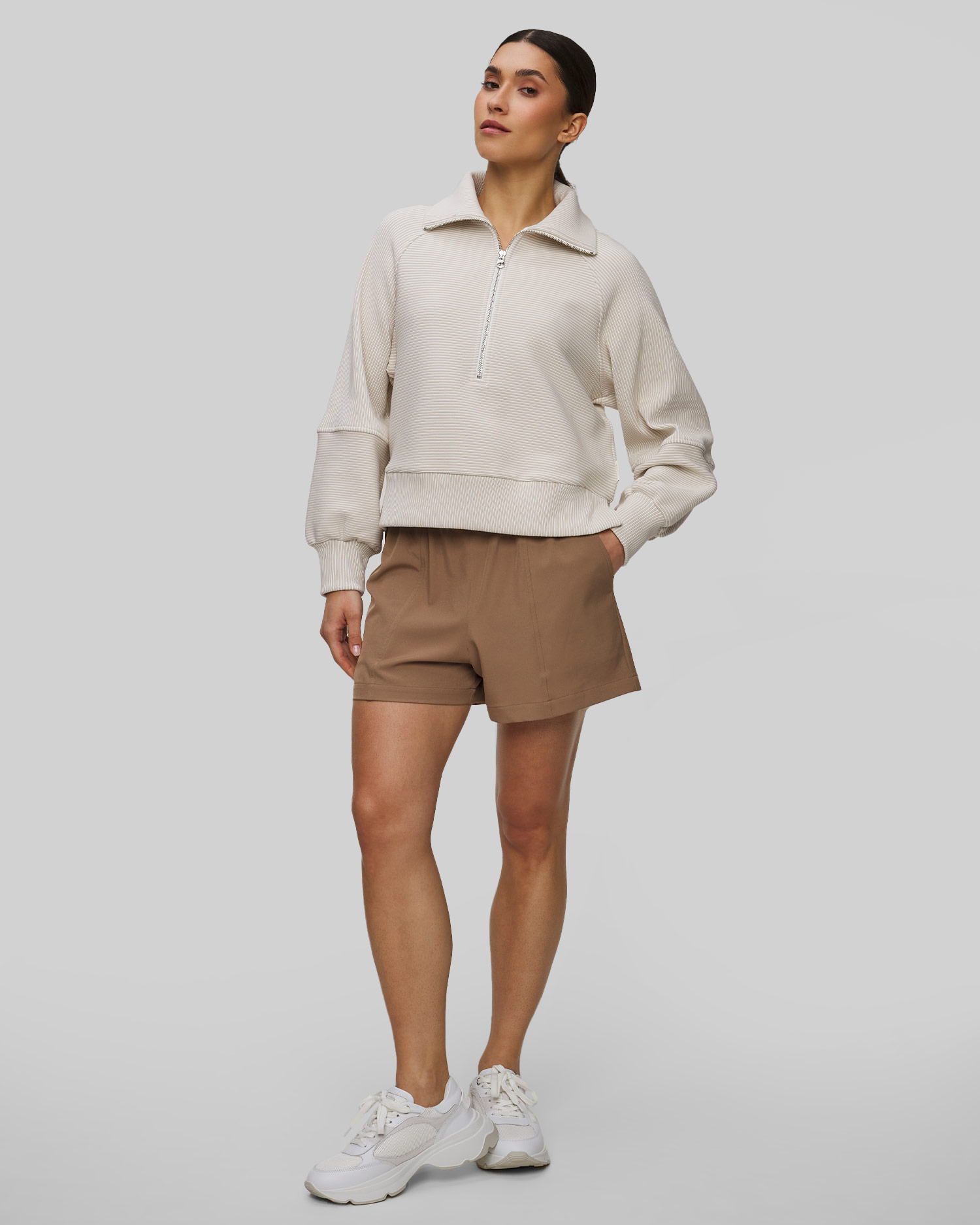 Felpa beige da donna Varley Milano Half Zip Sweat 2.0