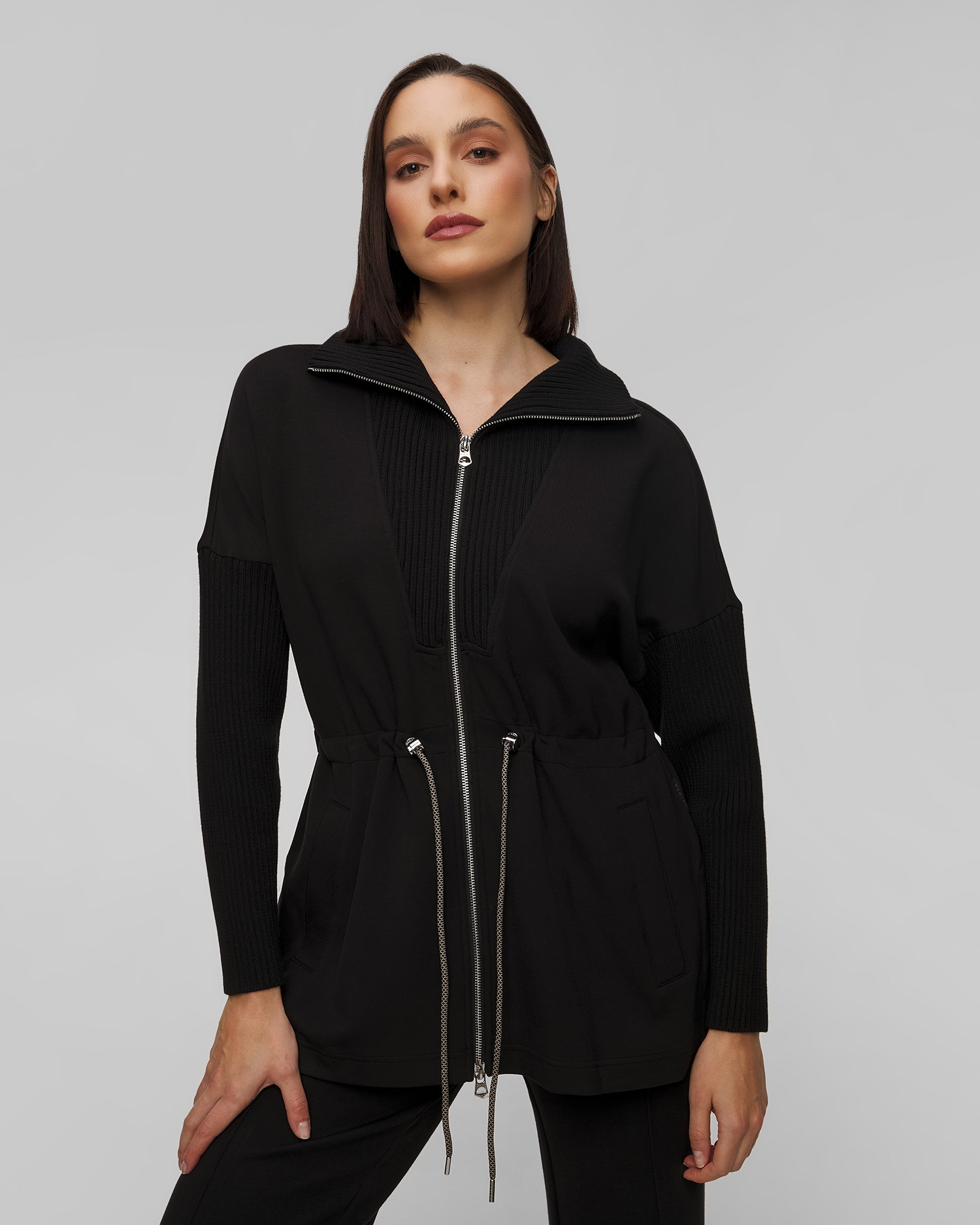 Varley Palen Longline Zip Through Damen-Sweatshirt in Schwarz