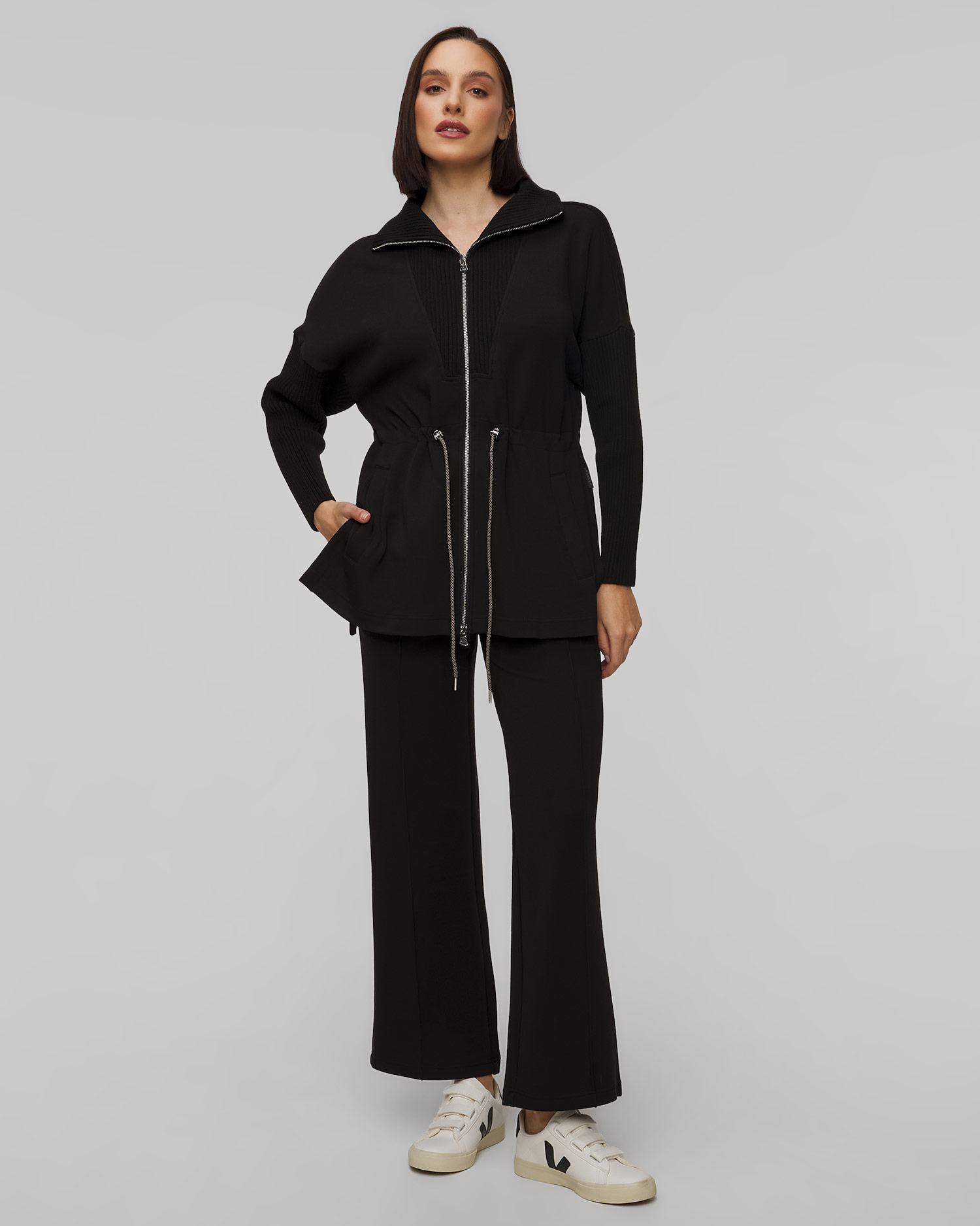 Varley Palen Longline Zip Through Damen-Sweatshirt in Schwarz