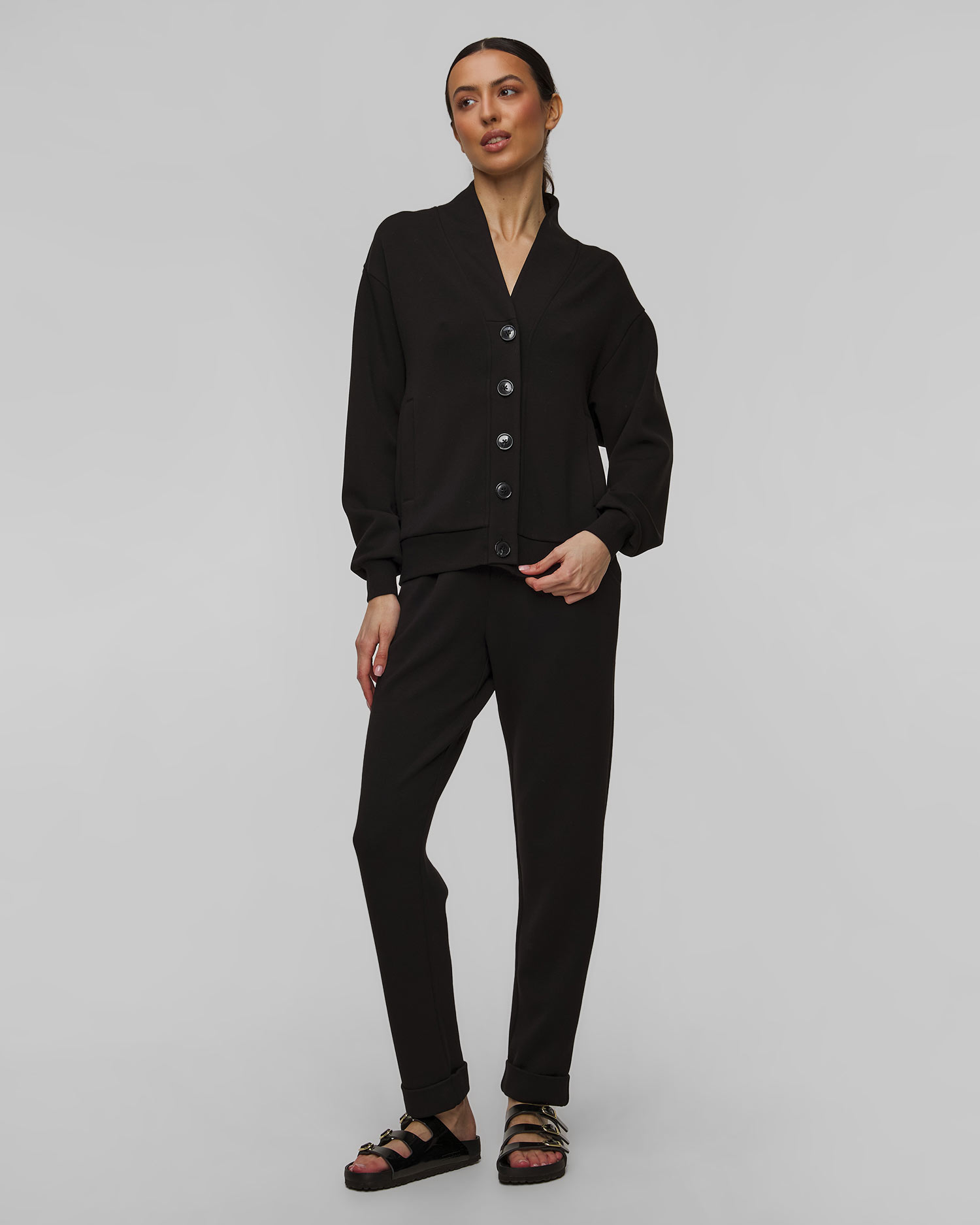 Women's black sweatshirt Varley Celeste Button Through Sweat