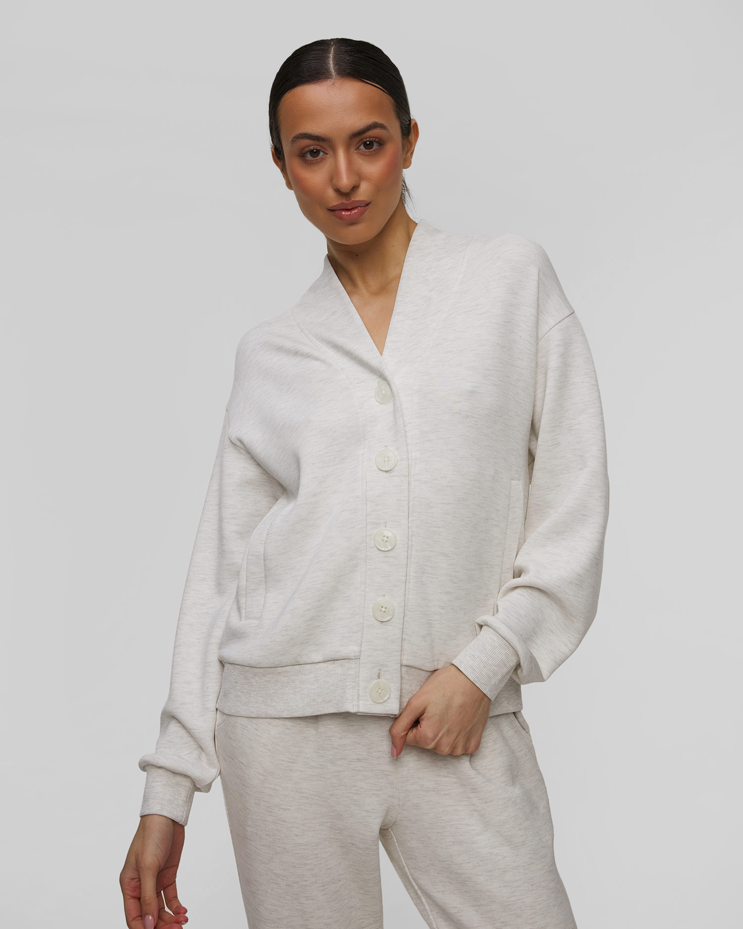 Women's grey sweatshirt Varley Celeste Button Through Sweat