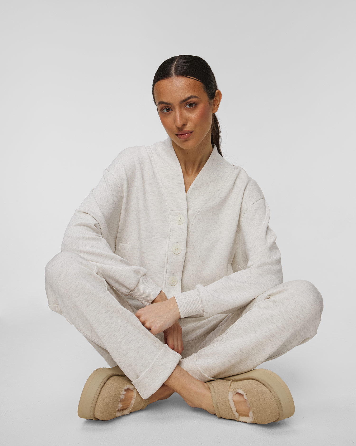 Women's grey sweatshirt Varley Celeste Button Through Sweat