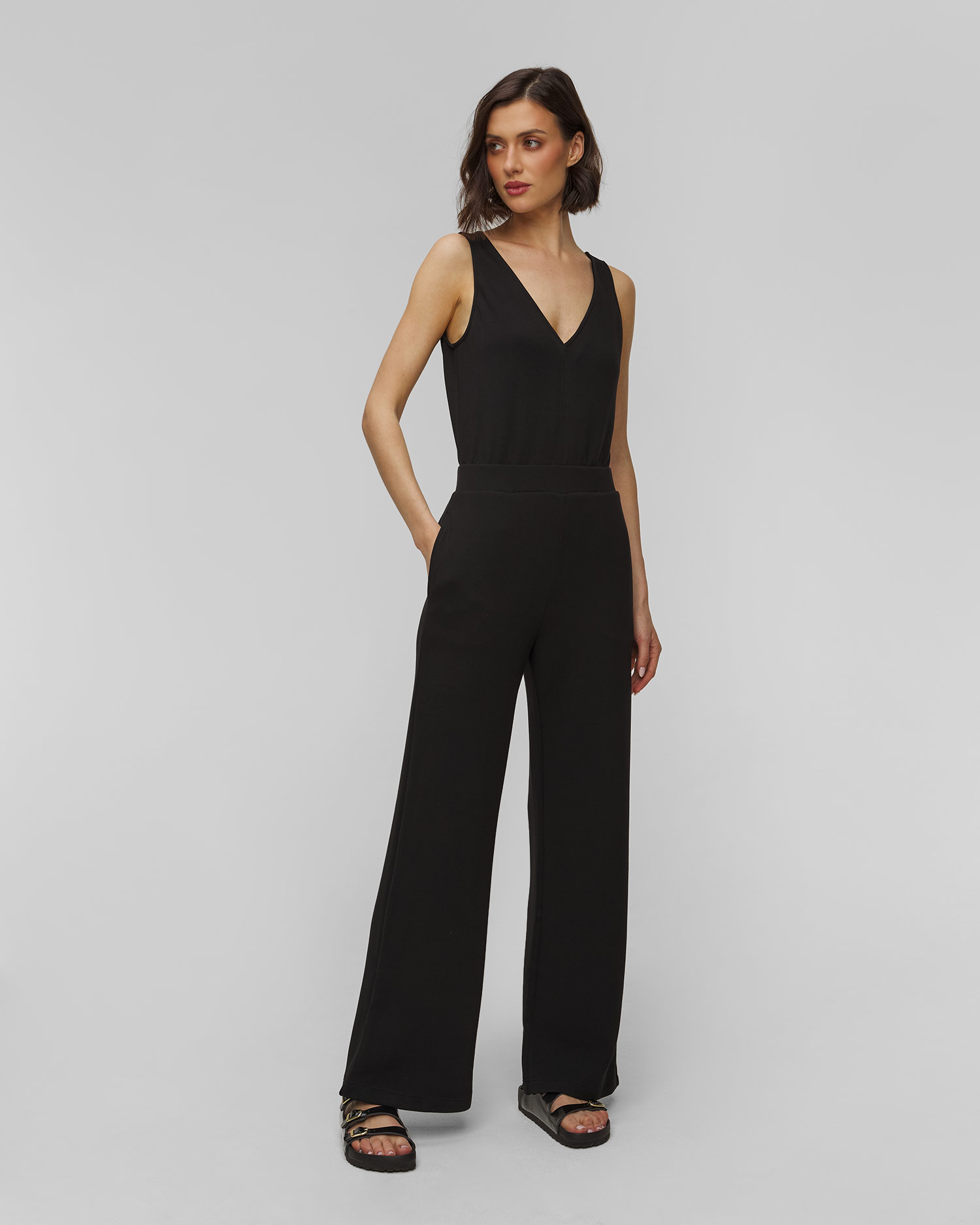 Dámský overal z viskózy Varley Alina Wide Leg Jumpsuit v Černé Barvě