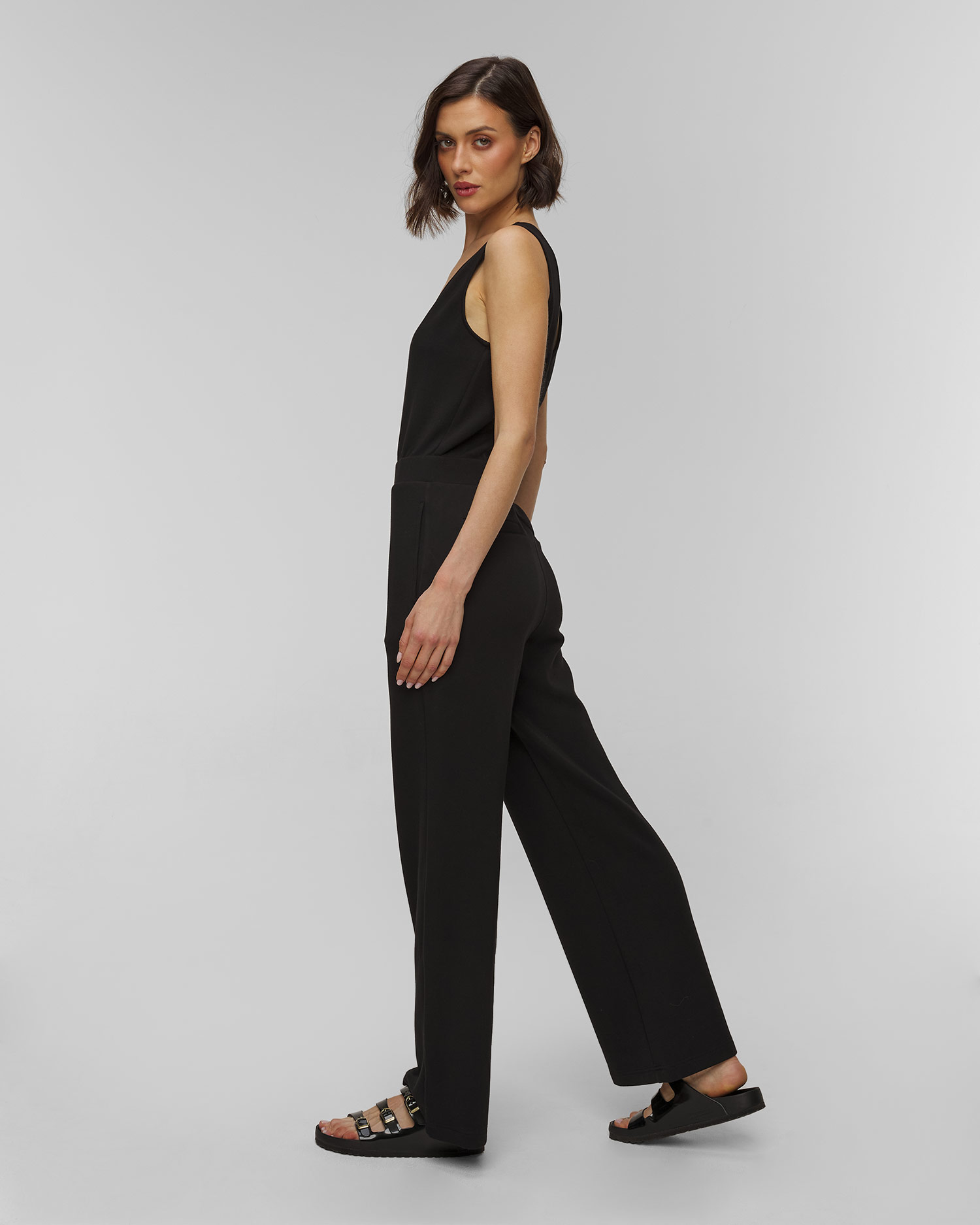 Dámský overal z viskózy Varley Alina Wide Leg Jumpsuit v Černé Barvě