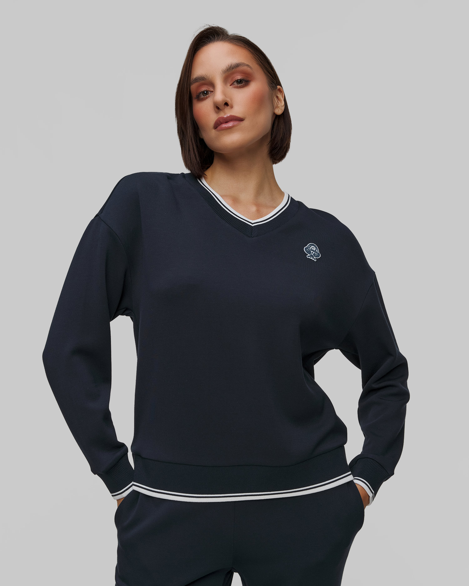 Bluză bleumarin pentru femei Varley Iona V Neck Sweat