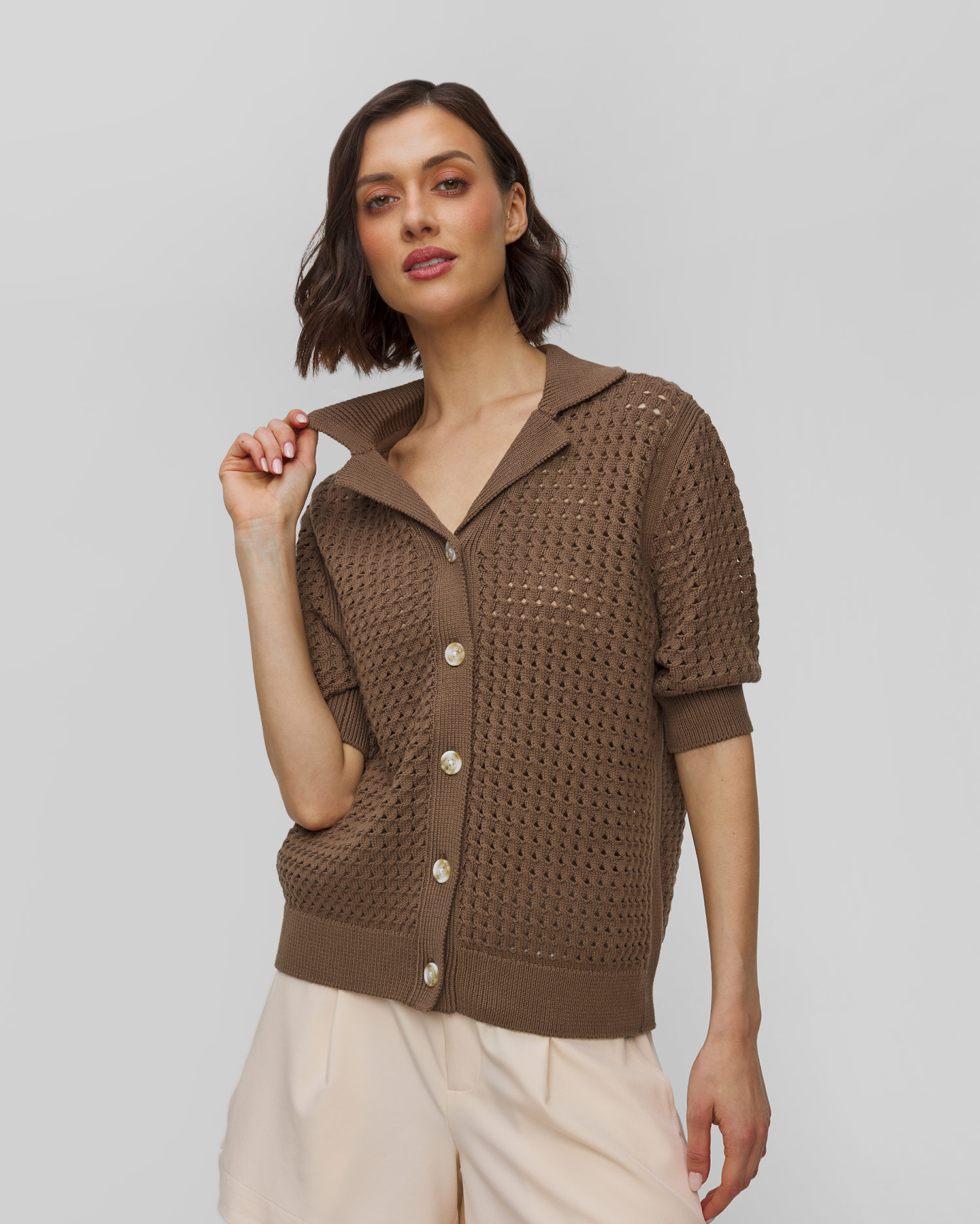 Czekoladowy sweter damski Varley Ellie Knit Shirt