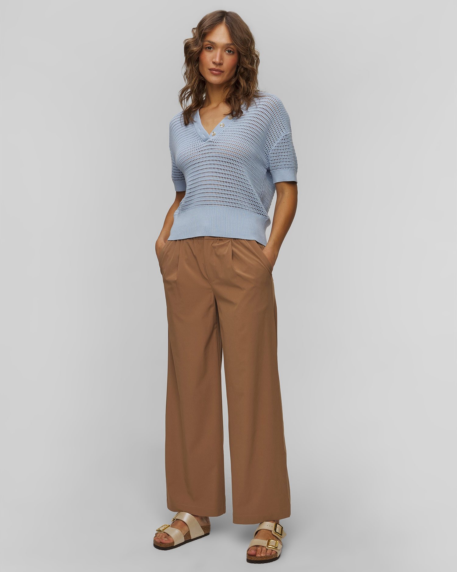 Women's brown trousers Varley Kayson Wide Leg 29.5