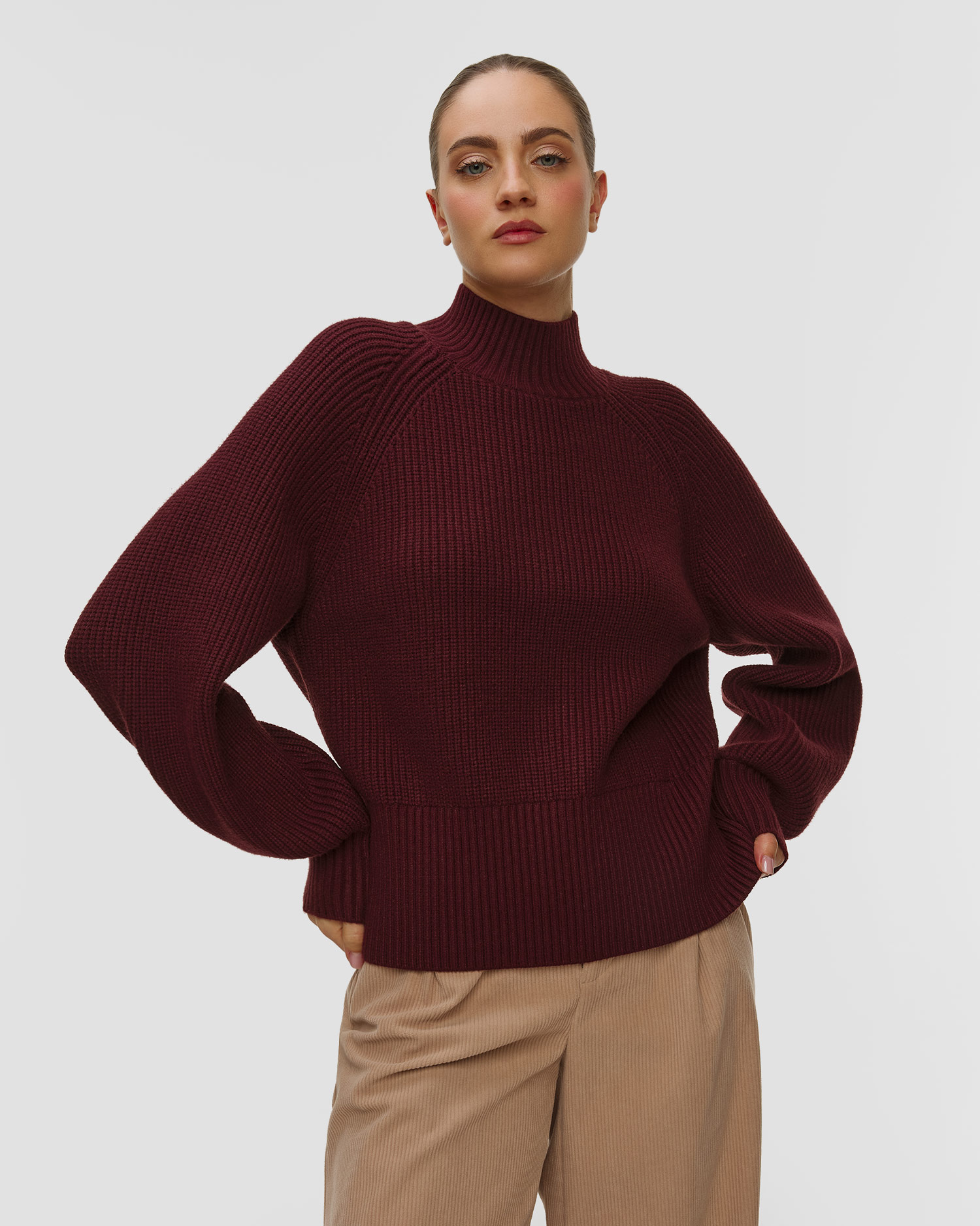 Pull pour femmes Varley Martina High Neck Rib Knit, Couleur: Brązowy,Czerwony