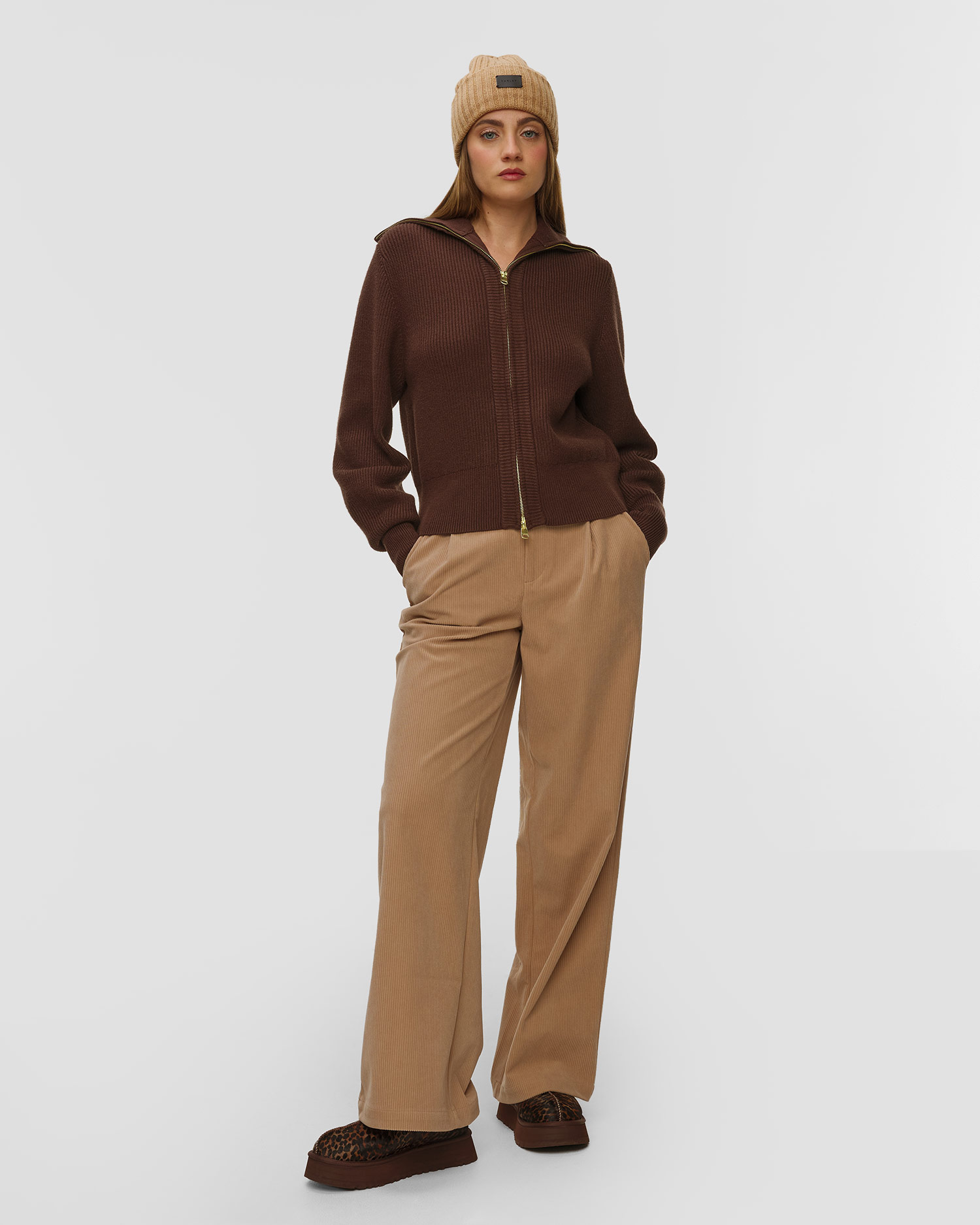 Dámska hnedá pletená bunda Varley Enrico Knit Jacket, Farba-Vzor: Brązowy