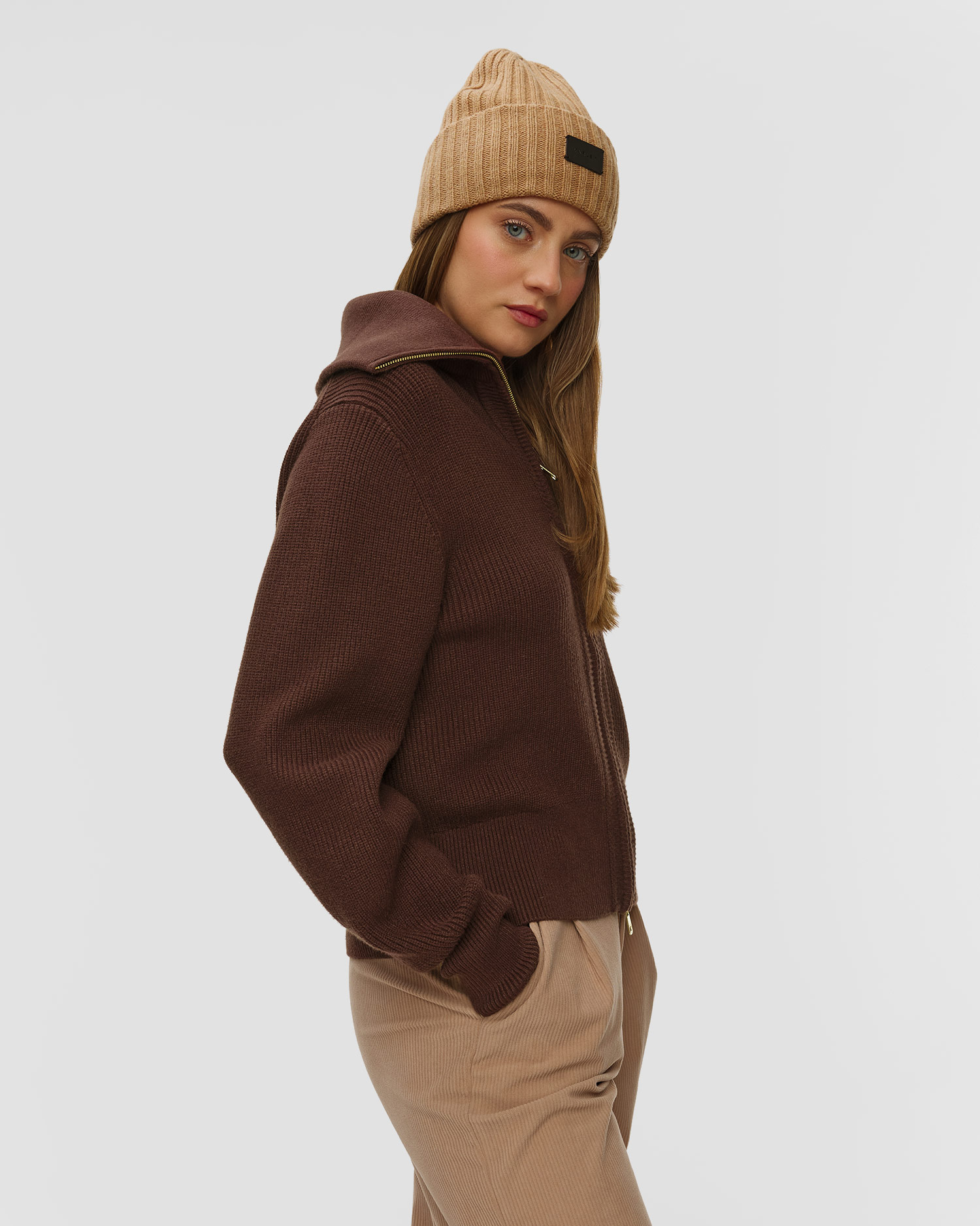 Brązowa kurtka dzianinowa damska Varley Enrico Knit Jacket