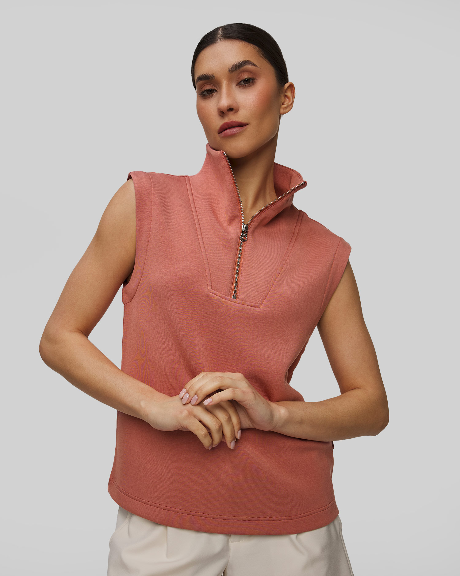 Dámska ružová mikina bez rukávov Varley Magnolia Half Zip Tank 2.0