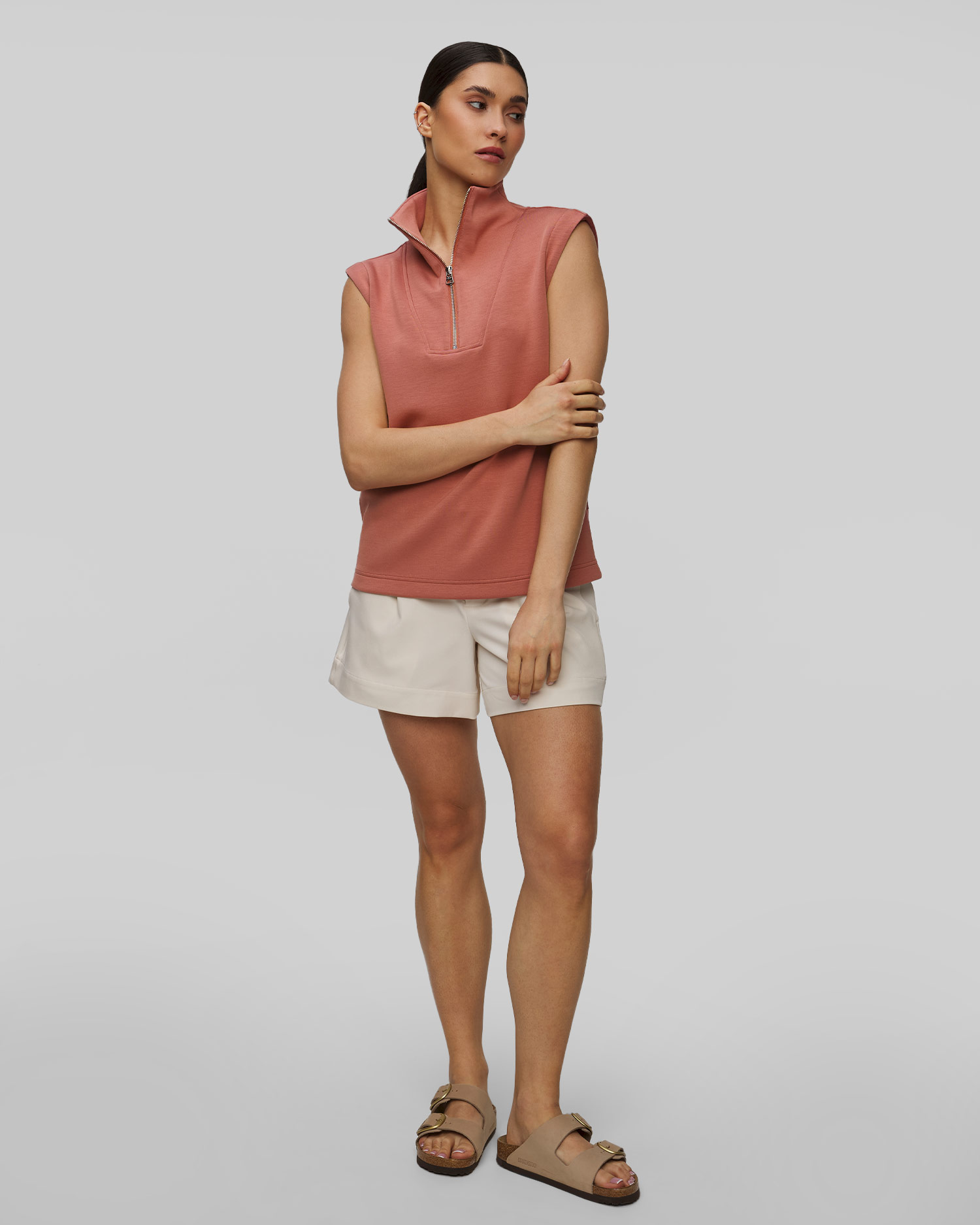 Růžová dámská mikina bez rukávů Varley Magnolia Half Zip Tank 2.0