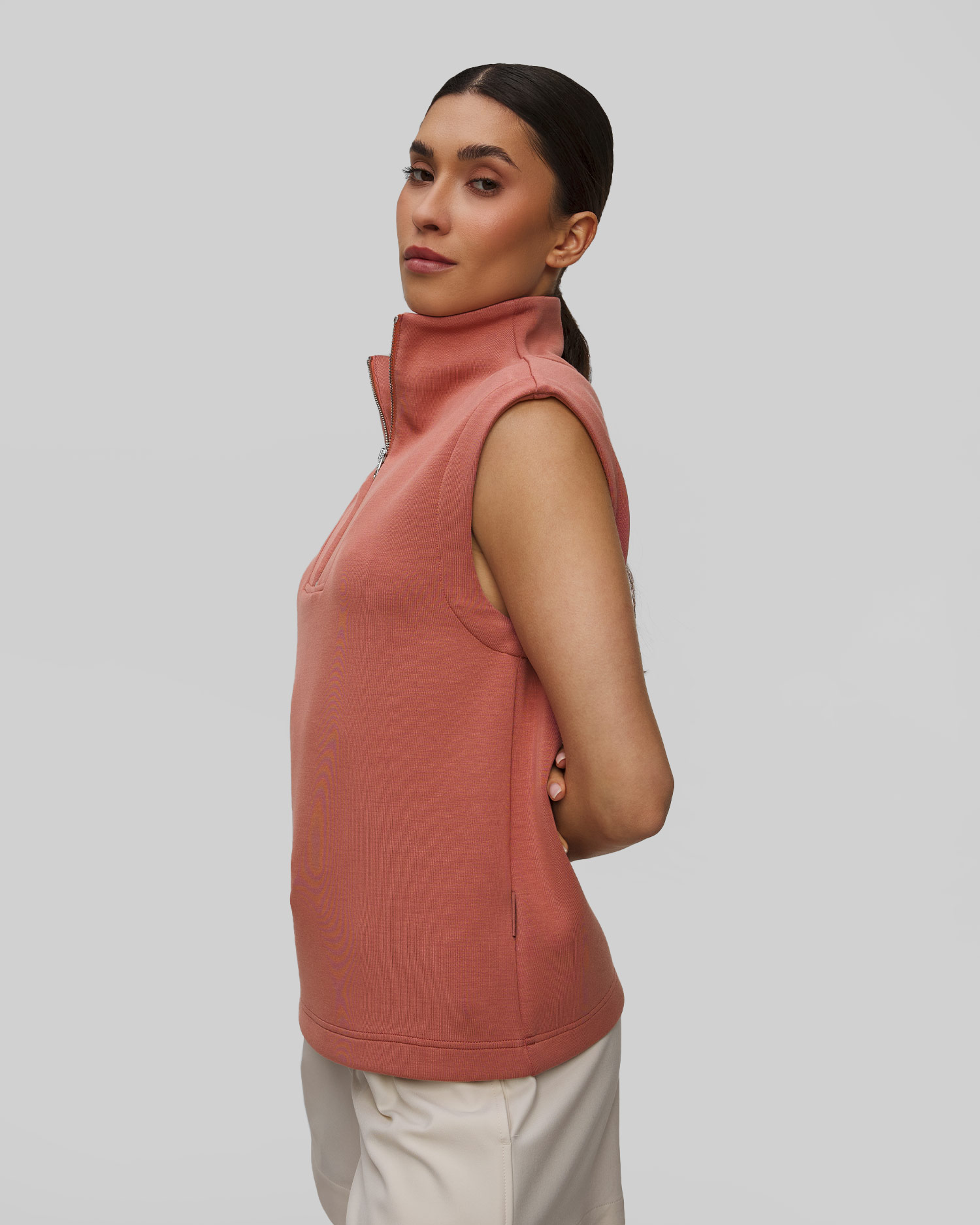 Dámska ružová mikina bez rukávov Varley Magnolia Half Zip Tank 2.0