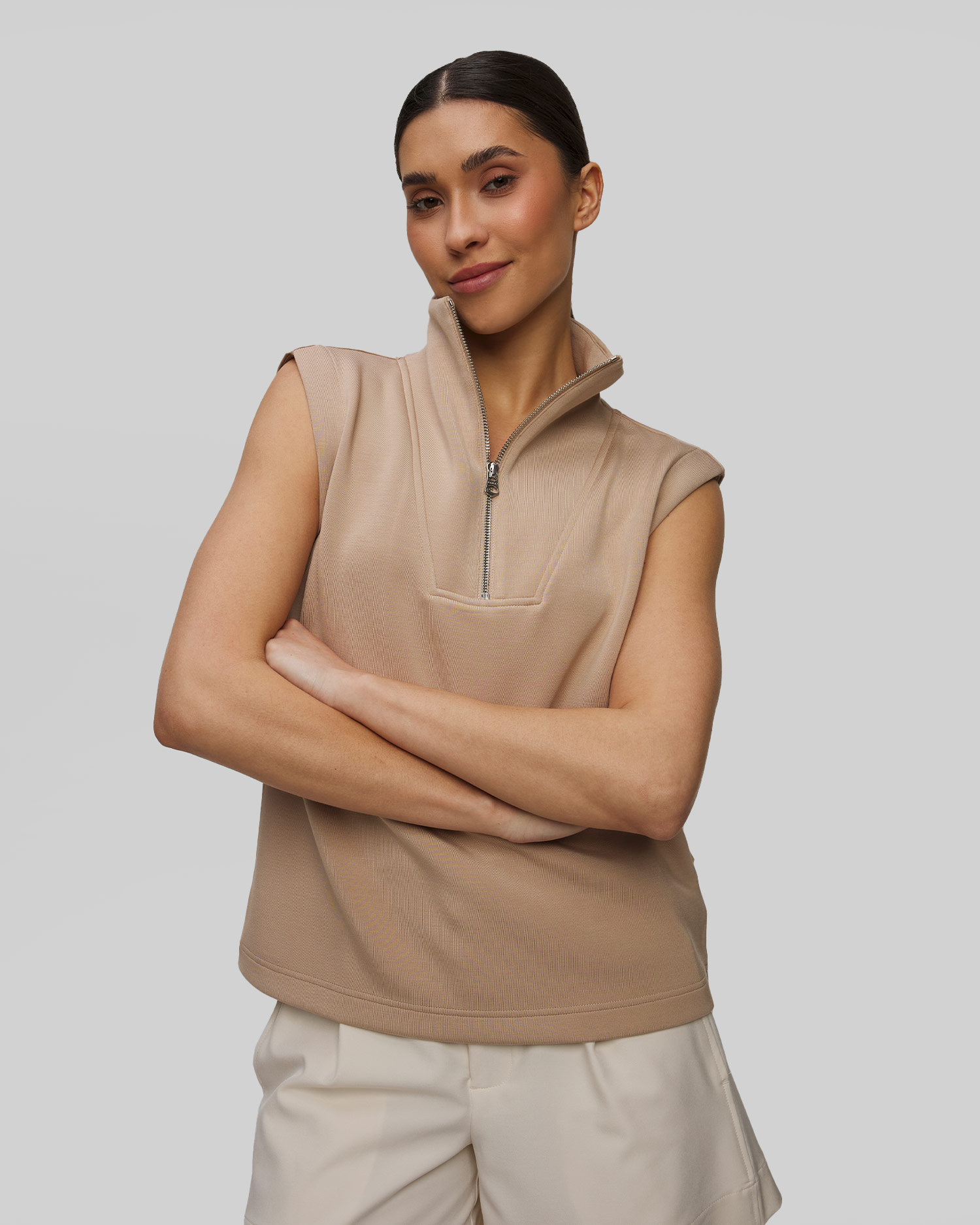 Dámska béžová mikina bez rukávov Varley Magnolia Half Zip Tank 2.0