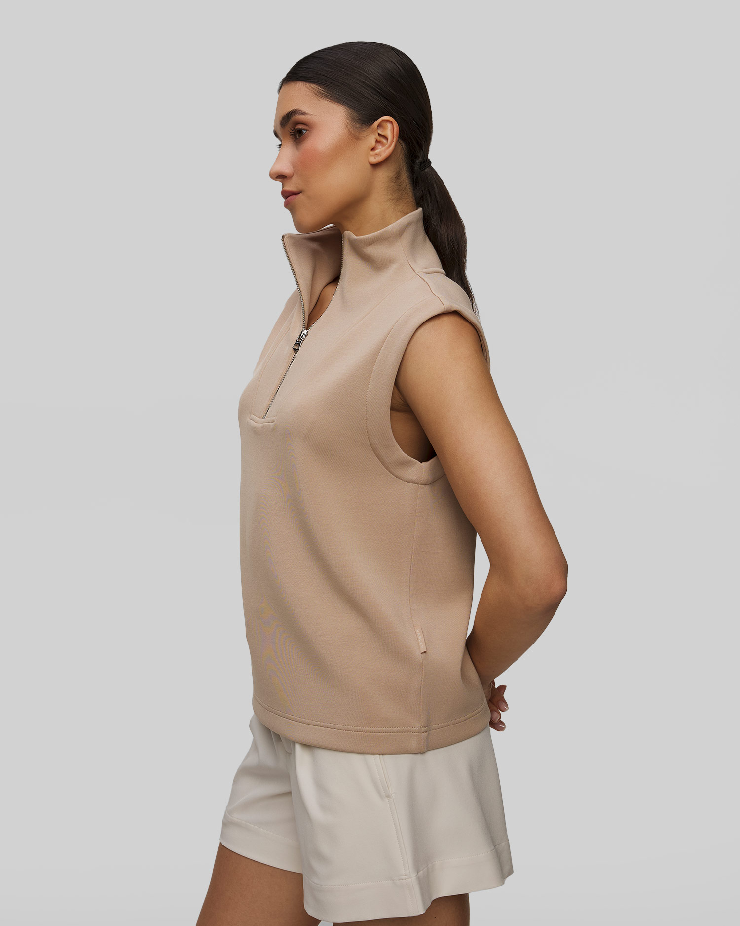 Bluză bej fără mâneci pentru femei Varley Magnolia Half Zip Tank 2.0