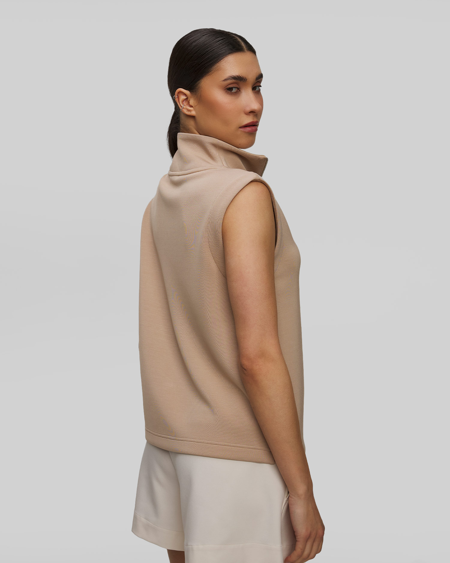 Bluză bej fără mâneci pentru femei Varley Magnolia Half Zip Tank 2.0