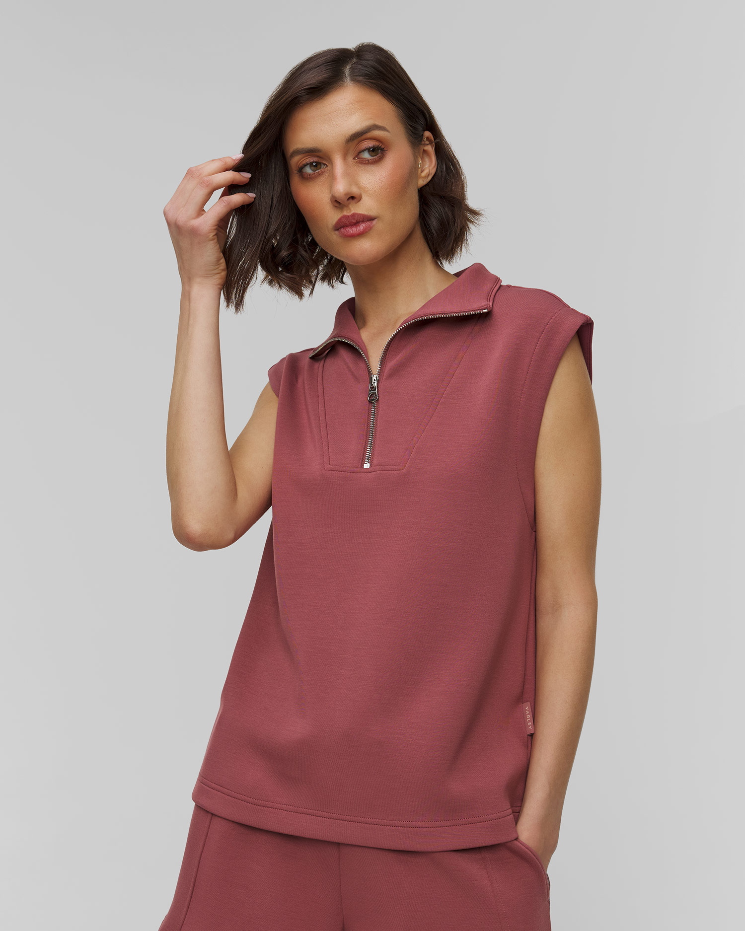 Dámská růžová mikina bez rukávů Varley Magnolia Half Zip Tank 2.0