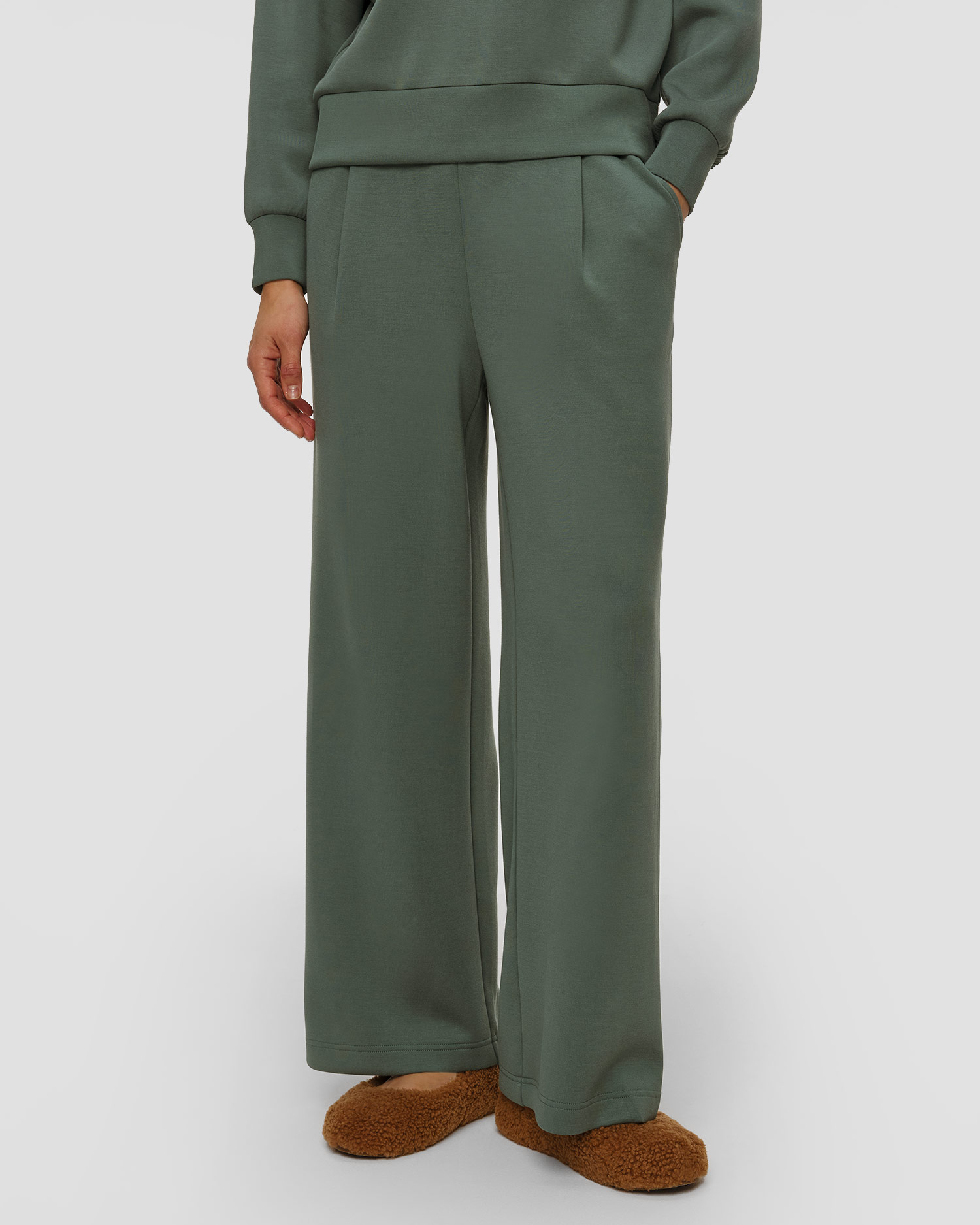 Pantalon en viscose vert pour femmes Varley The Extra Wide Leg Pant 29.5, Couleur: Zielony