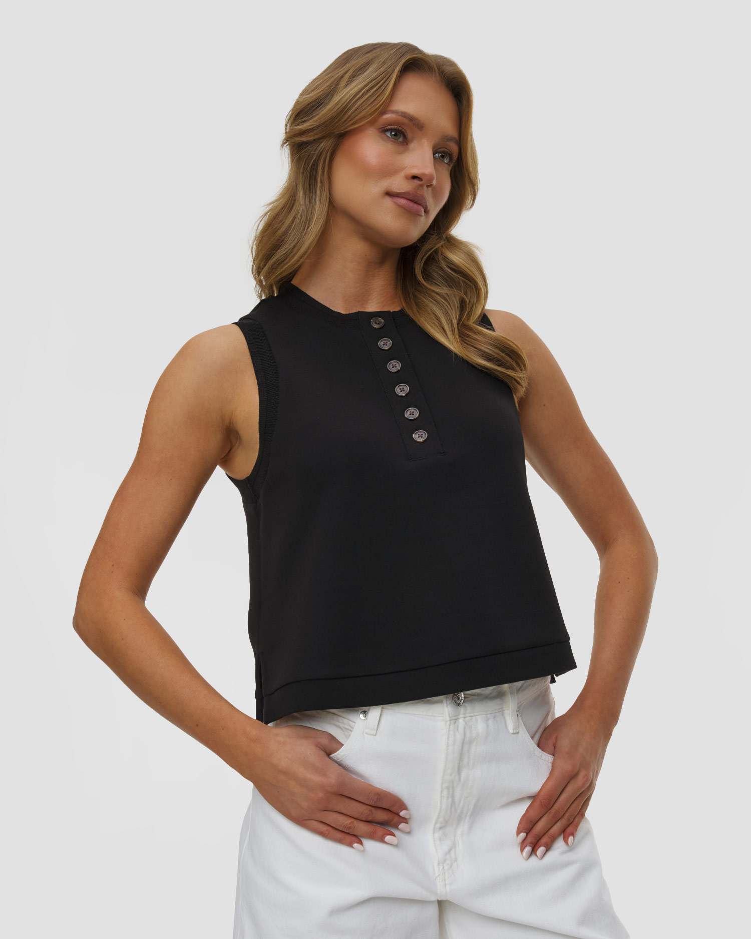 Top pentru femei Varley Marla Button Placket Tank, Culoare/Model: Czarny