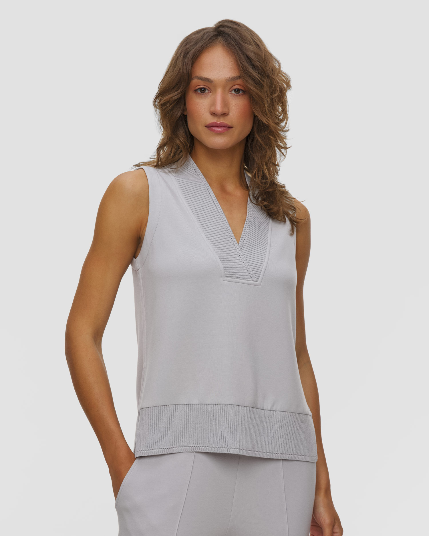 Vestă tricotată pentru femei Varley Freida V Neck Tank, Culoare/Model: Szary