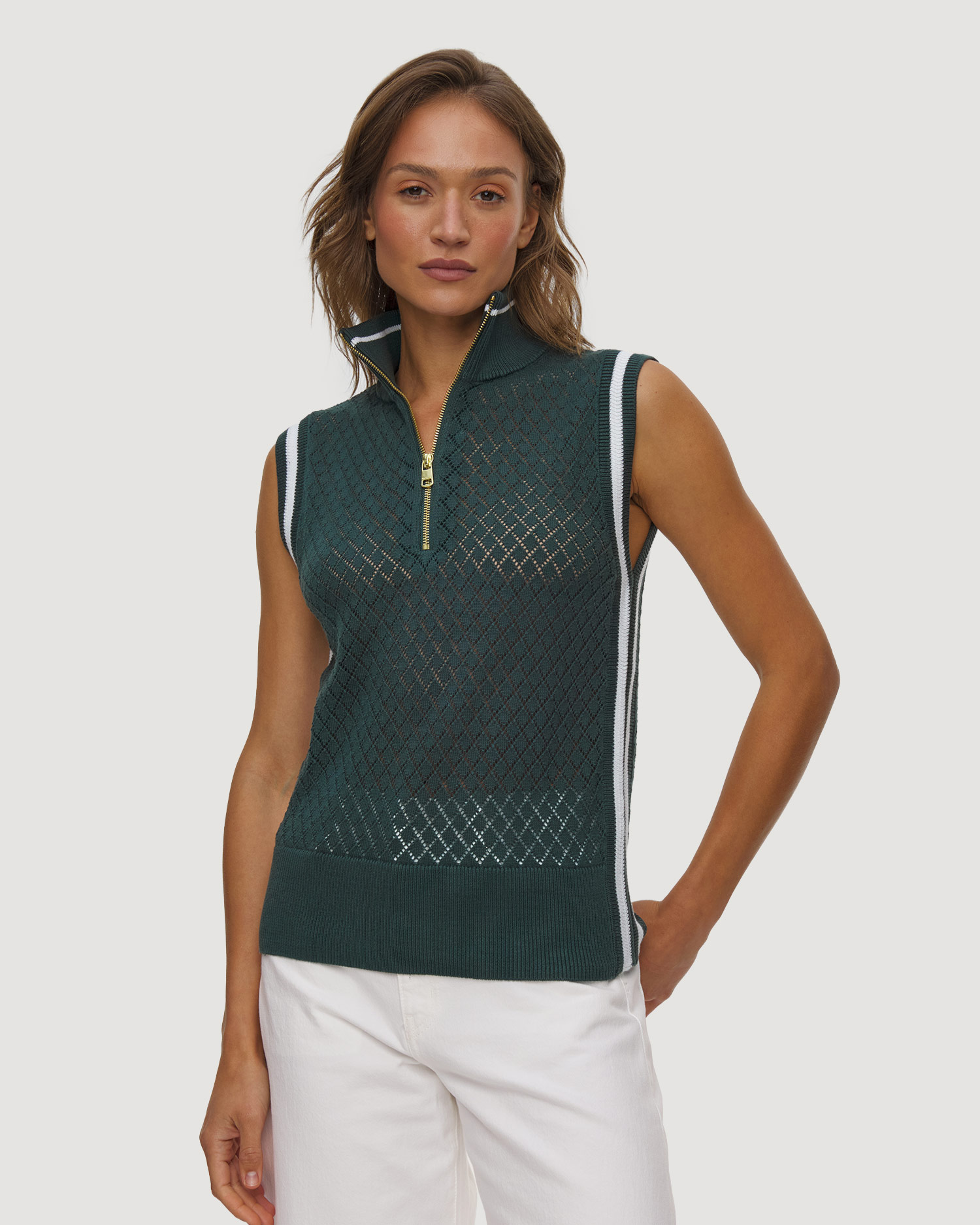 Gilet in maglia da donna Varley Stefan Half Zip Vest, Colore/Disegno: Zielony