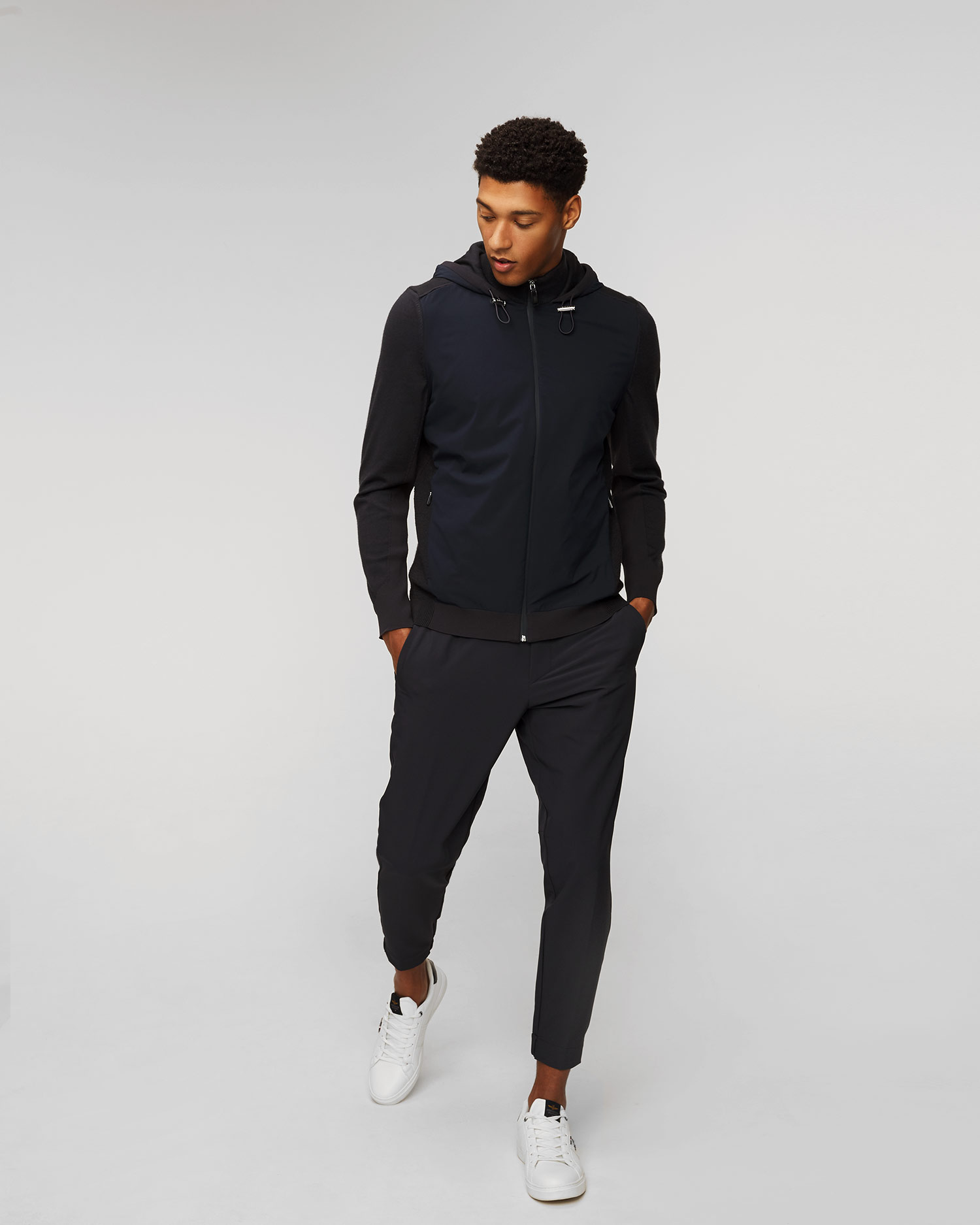 Pánska tmavomodrá hybridná bunda s vlnou Hugo Boss Marseo