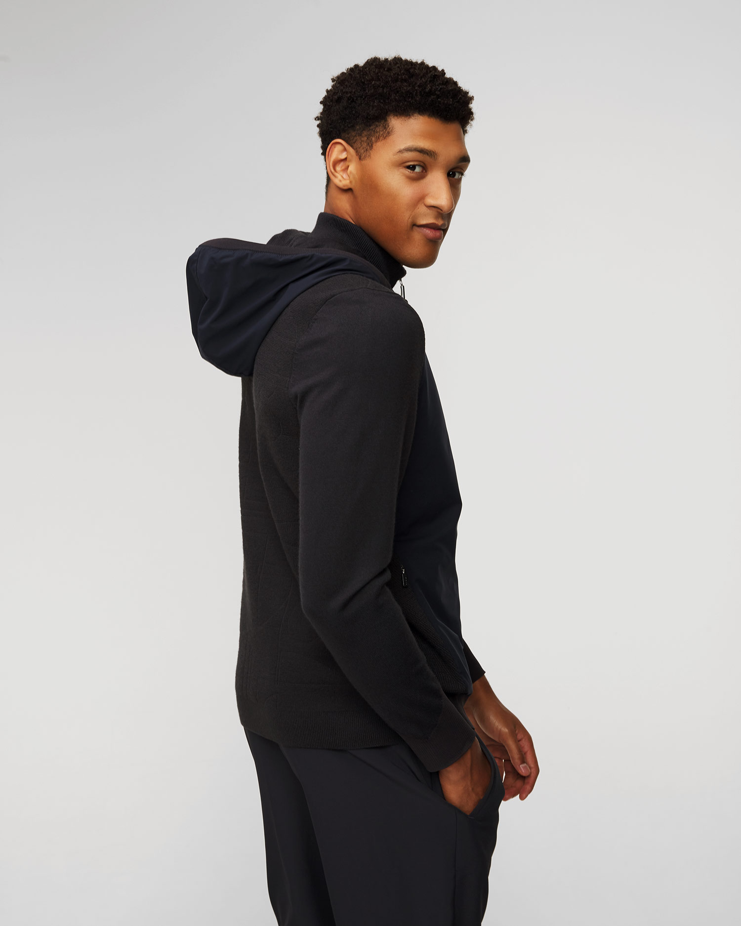 Pánska tmavomodrá hybridná bunda s vlnou Hugo Boss Marseo