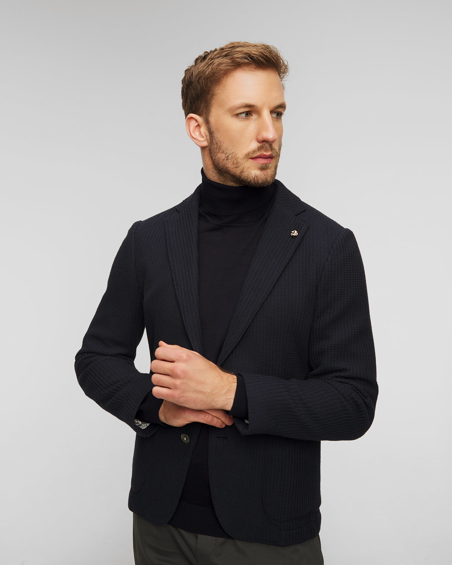 Pánske tmavomodré sako bunda Hugo Boss C-Hanry J-Knit