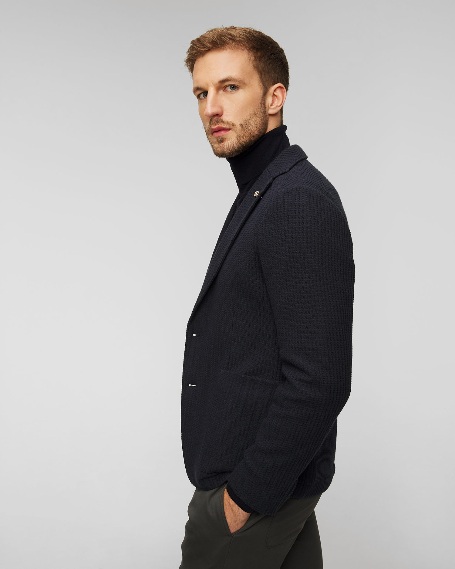 Pánske tmavomodré sako bunda Hugo Boss C-Hanry J-Knit